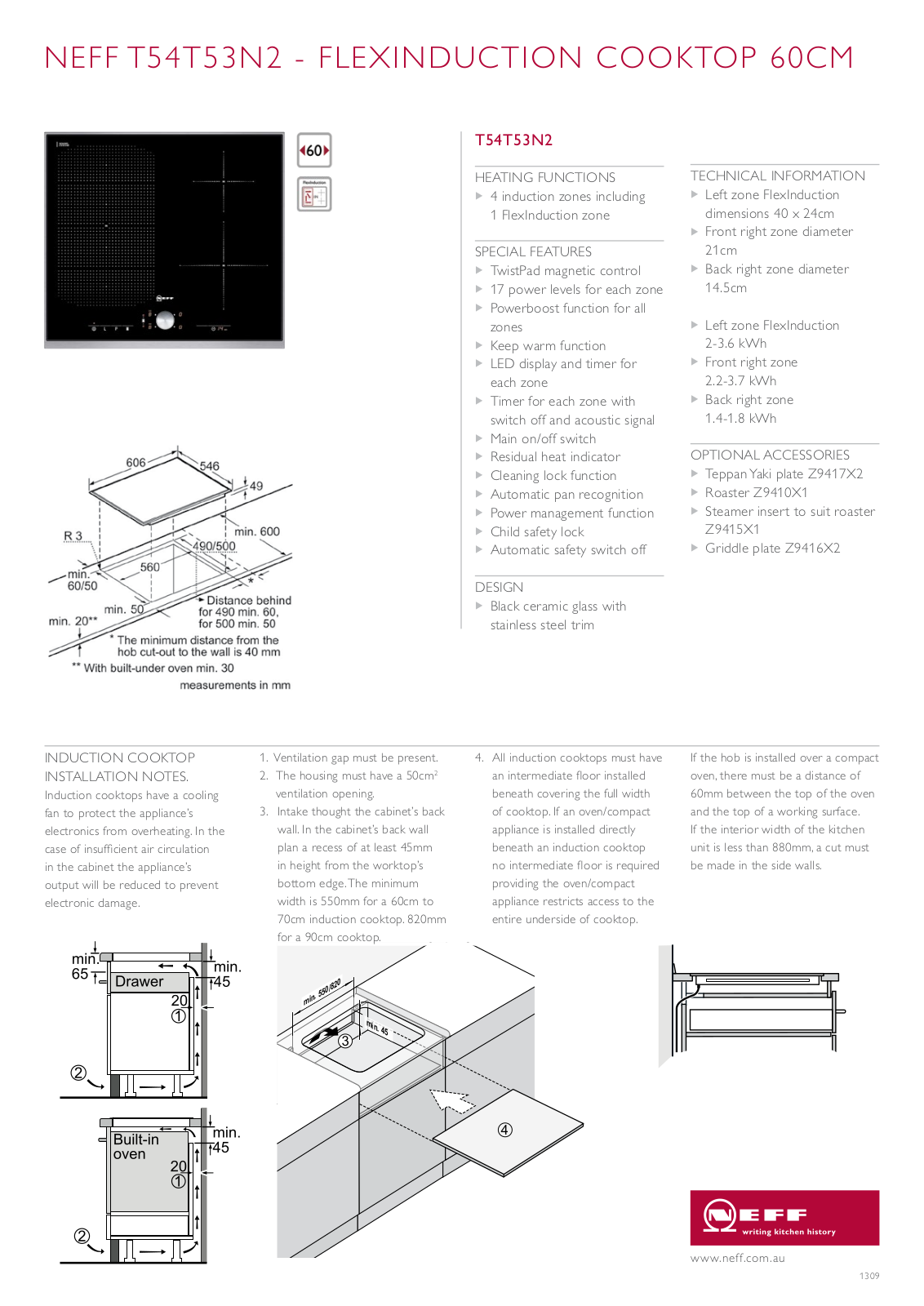 NEFF T54T53N2 Specifications Sheet