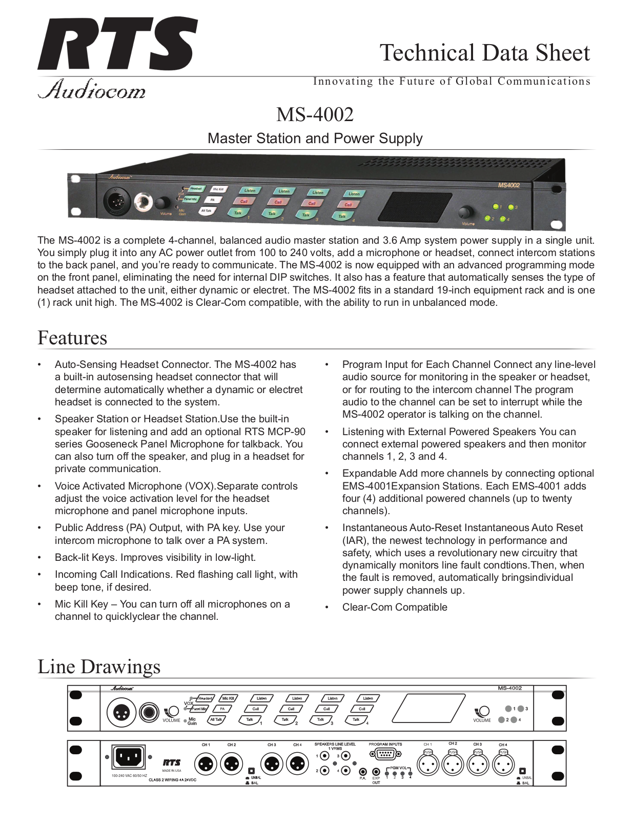 Telex MS4002 Specifications