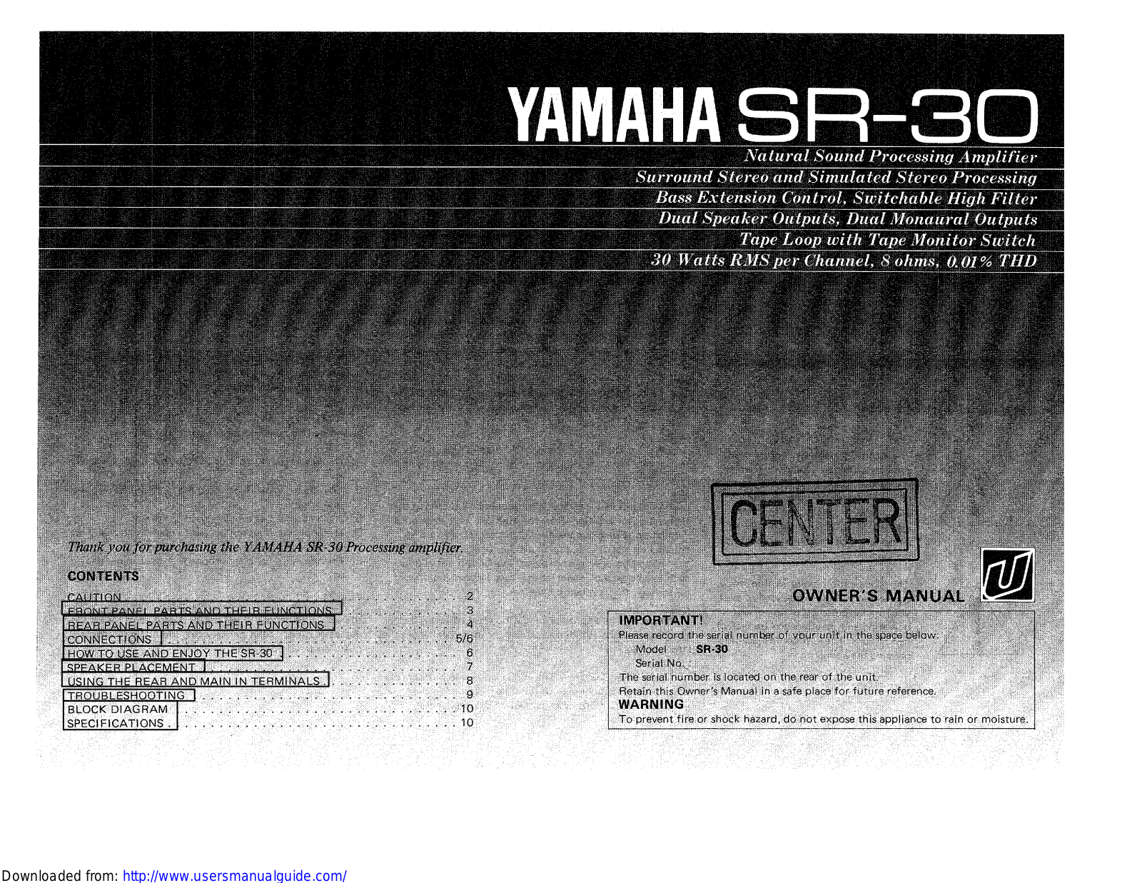 Yamaha Audio SR-30 User Manual