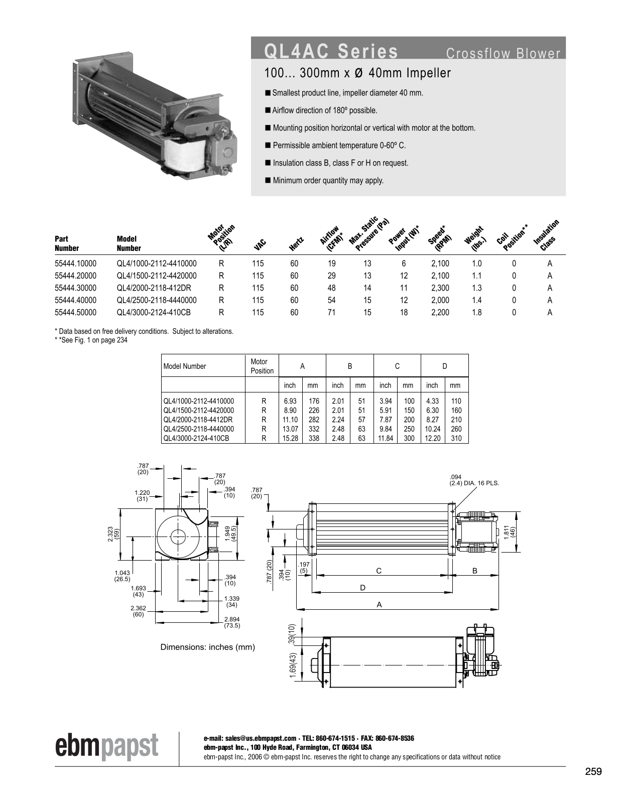 ebm-papst Crossflow Blower QL4AC Series Catalog Page