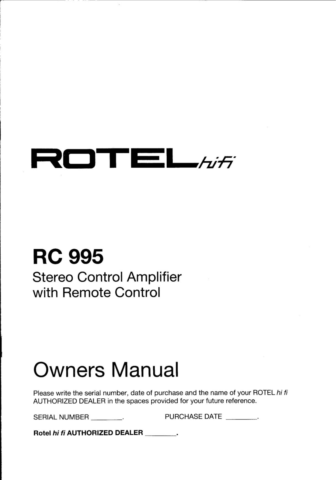 Rotel RC-955 Owners manual