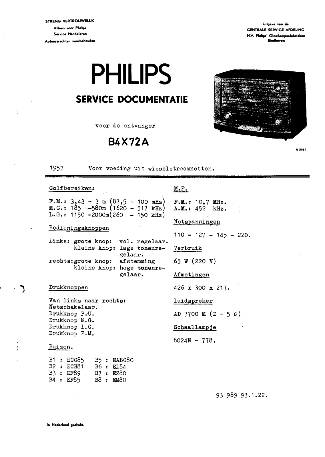 Philips B-4-X-72-A Service Manual