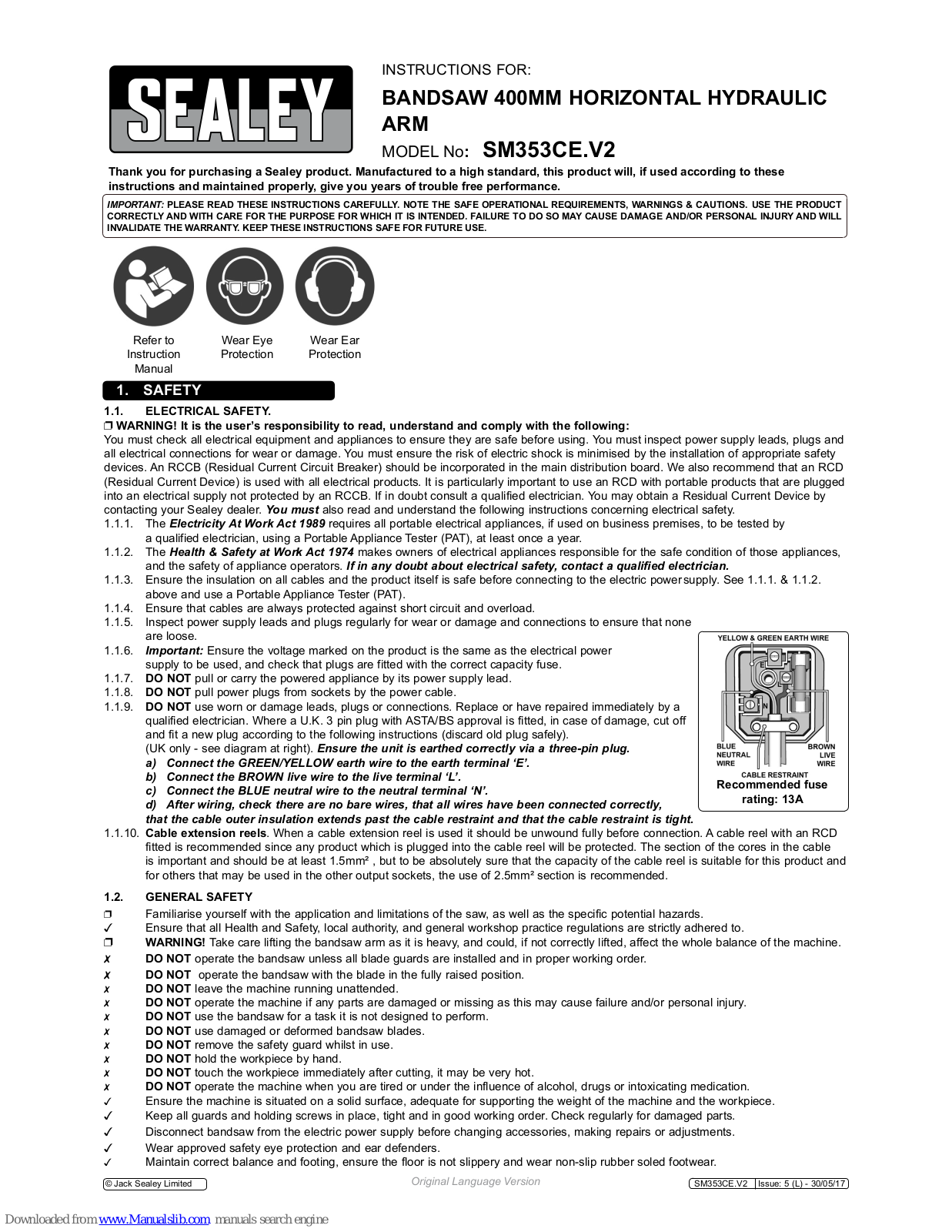 Sealey SM353CE.V2 Instructions Manual