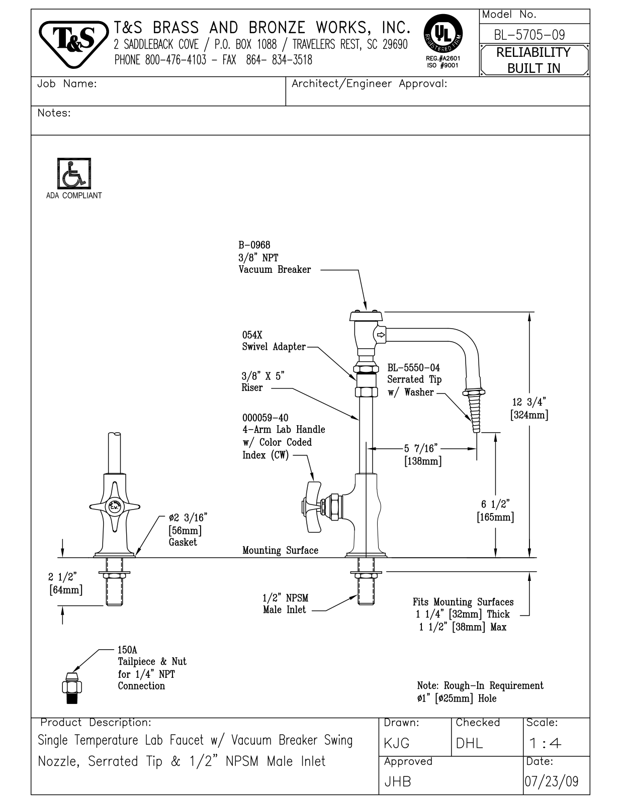 T & S Brass & Bronze Works BL-5705-09 General Manual