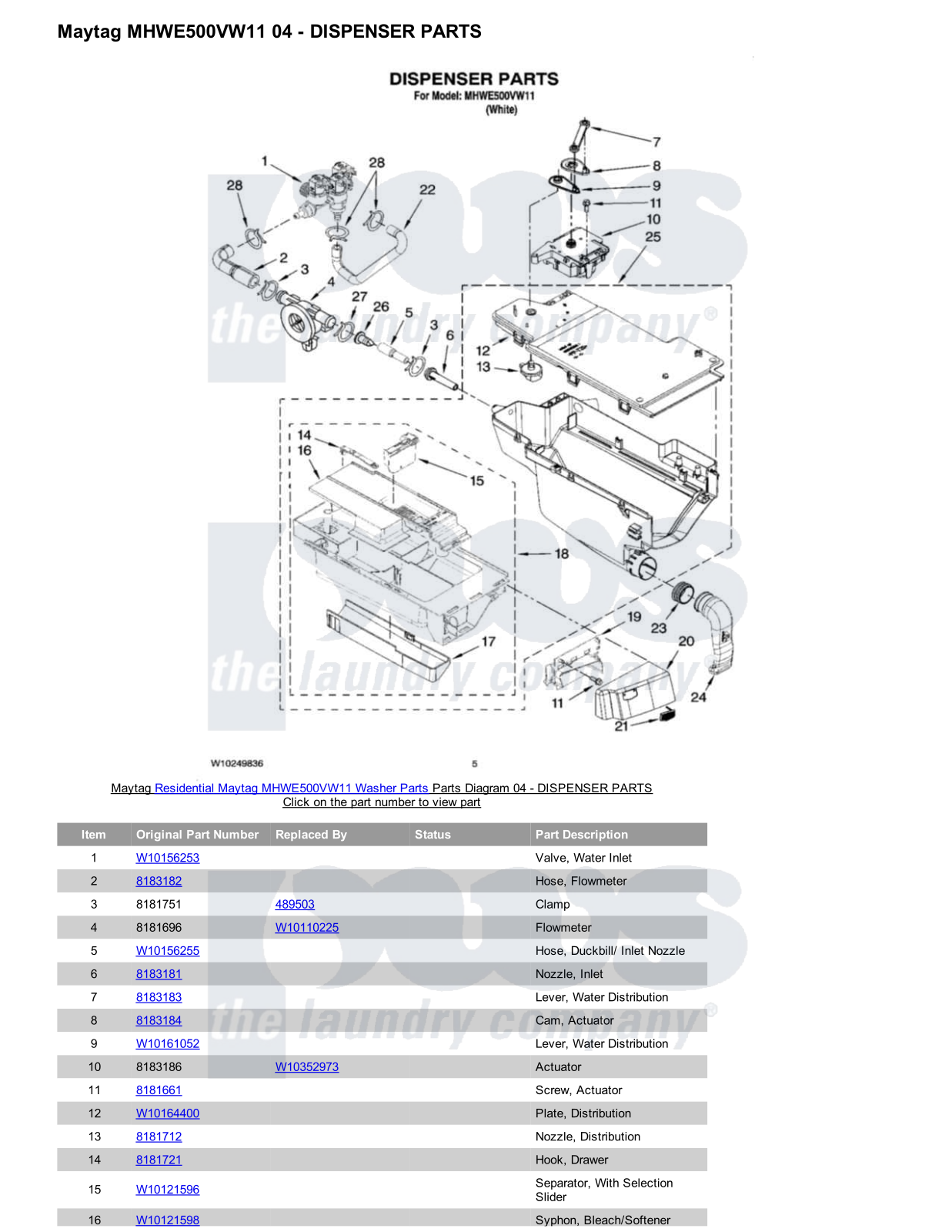 Maytag MHWE500VW11 Parts Diagram