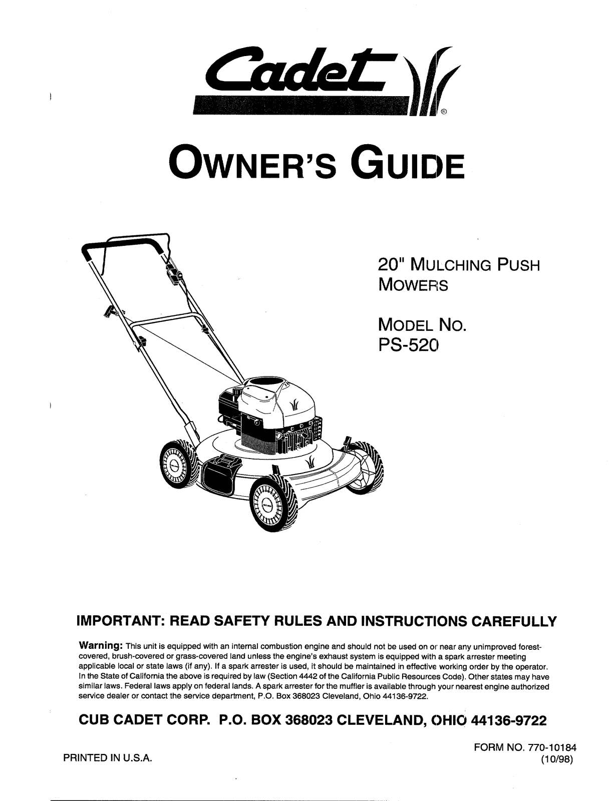 Cub Cadet PS-520 User Manual