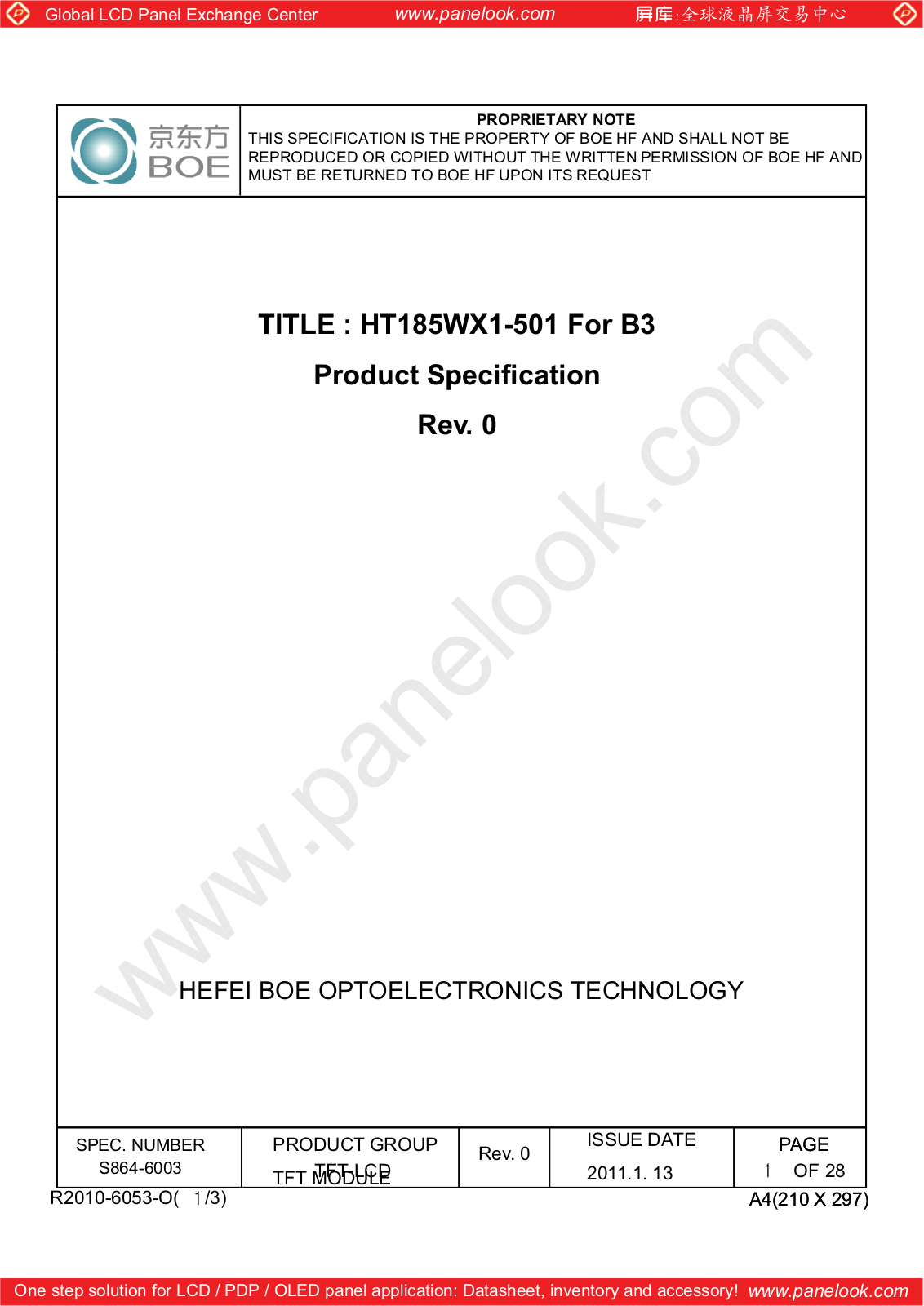 BOE HT185WX1-501 Specification