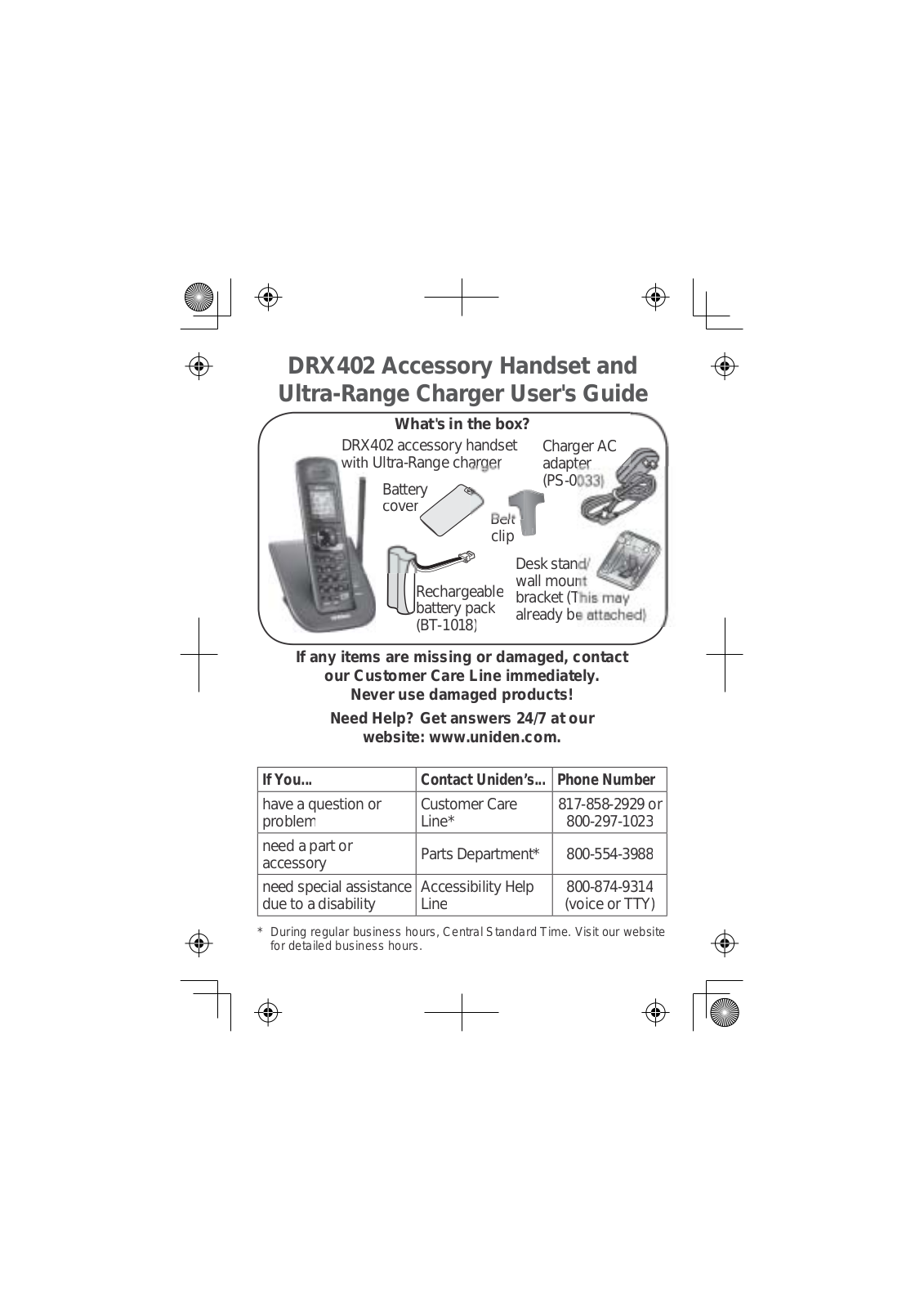 Uniden America UU211 Users manual