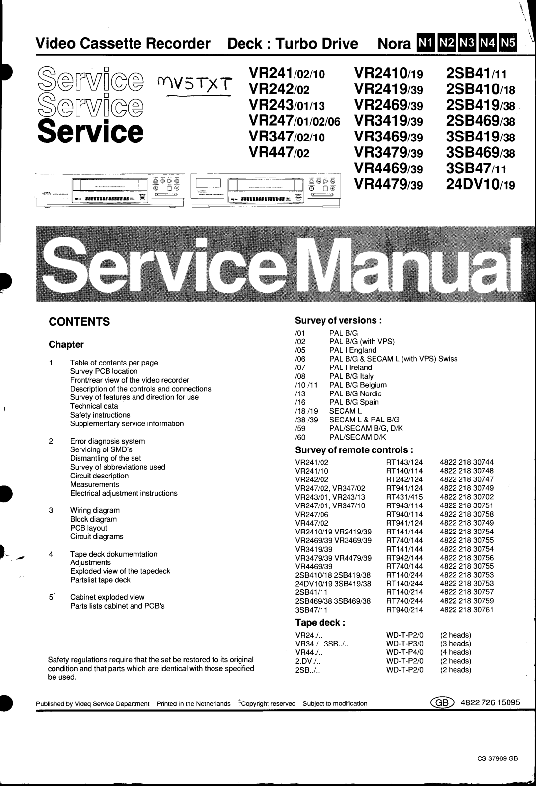 Teac VR-4479, VR-4469, VR-3479, VR-3469, VR-3419 Service Manual