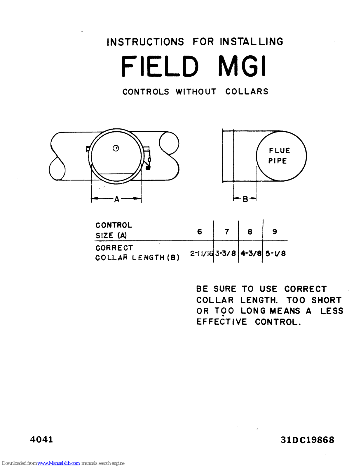 Field Controls 1986800, Field MGI Installation Instructions Manual