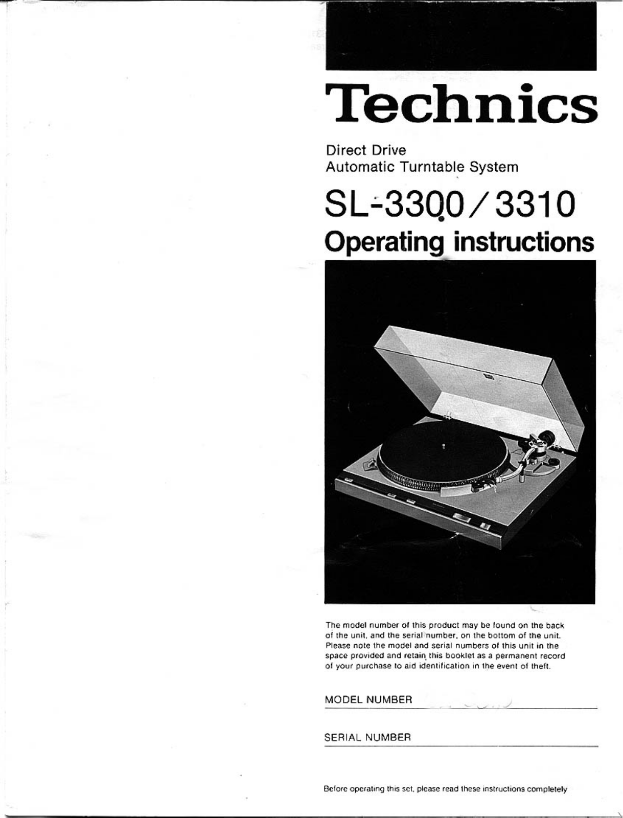 Technics SL-3310 Owners manual