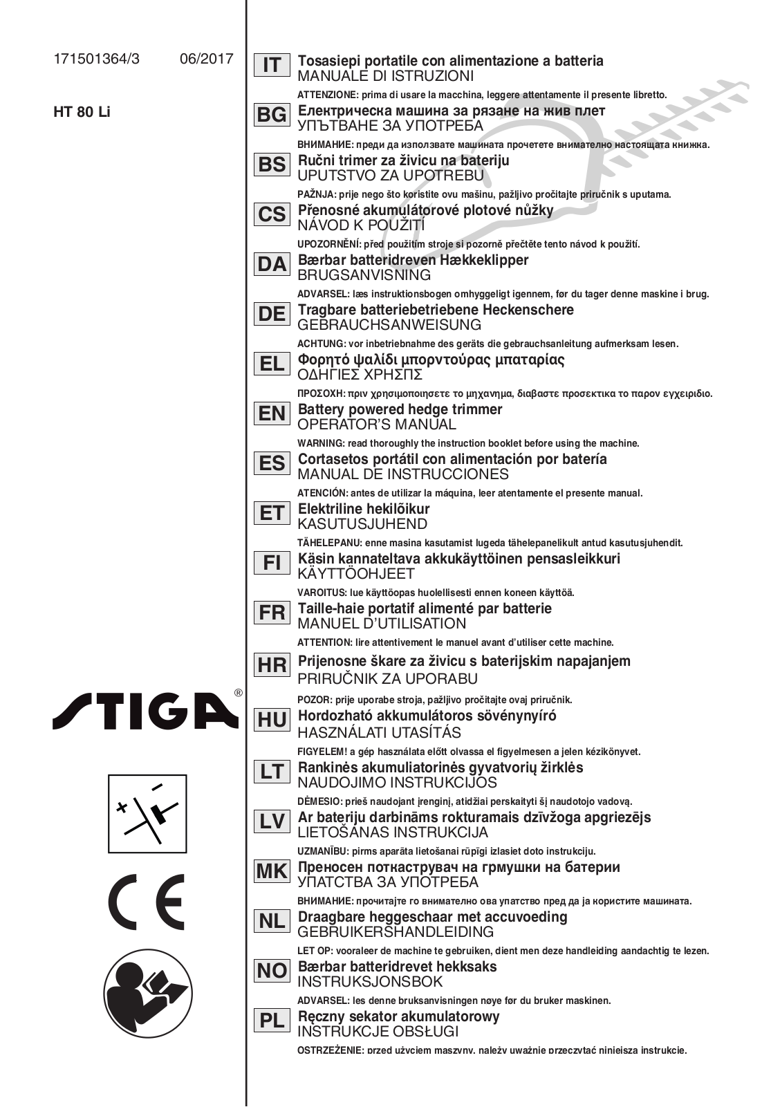 Stiga HT 80 Li operation manual