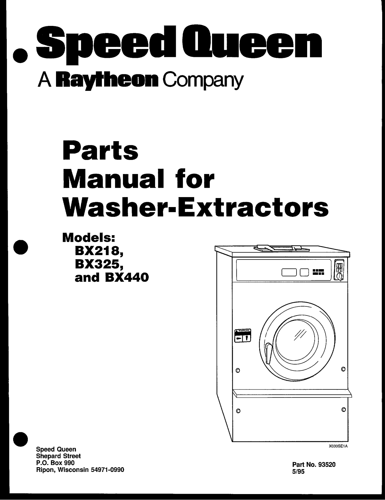 Speed Queen BX218, BX325, BX440 Parts Manual