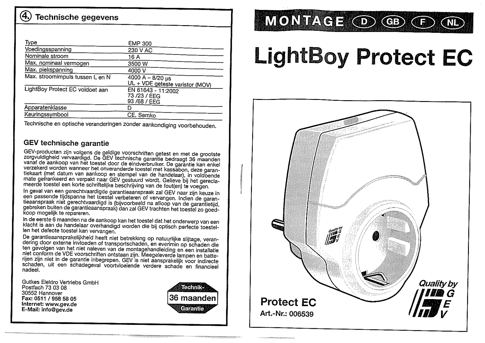 GEV 006539 User Manual