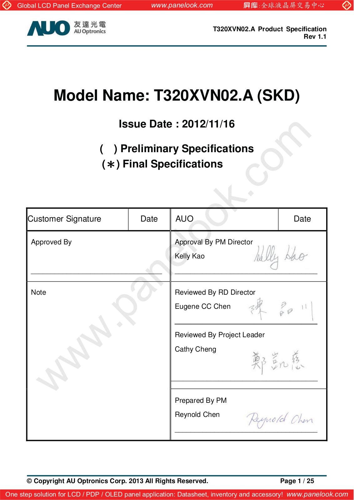 AUO T320XVN02.A Specification