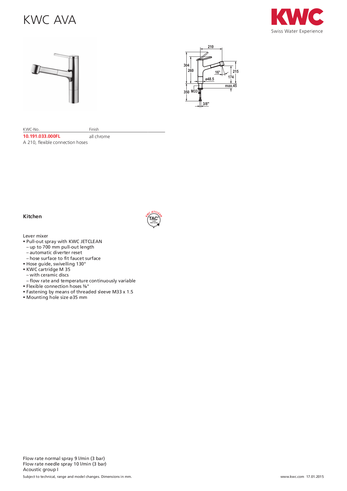 KWC 10191033000 Specifications Sheet