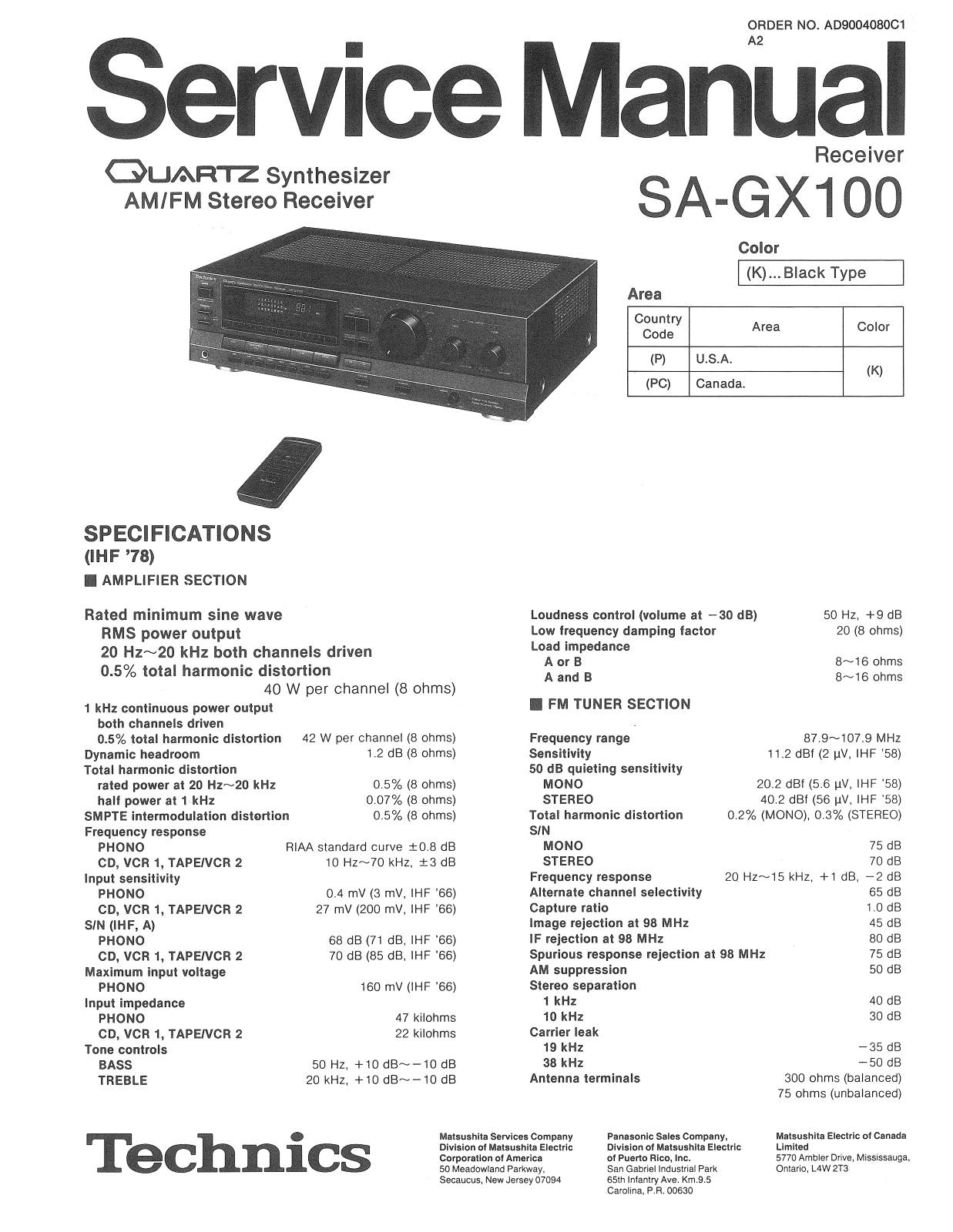 Technics SAGX-100 Service manual