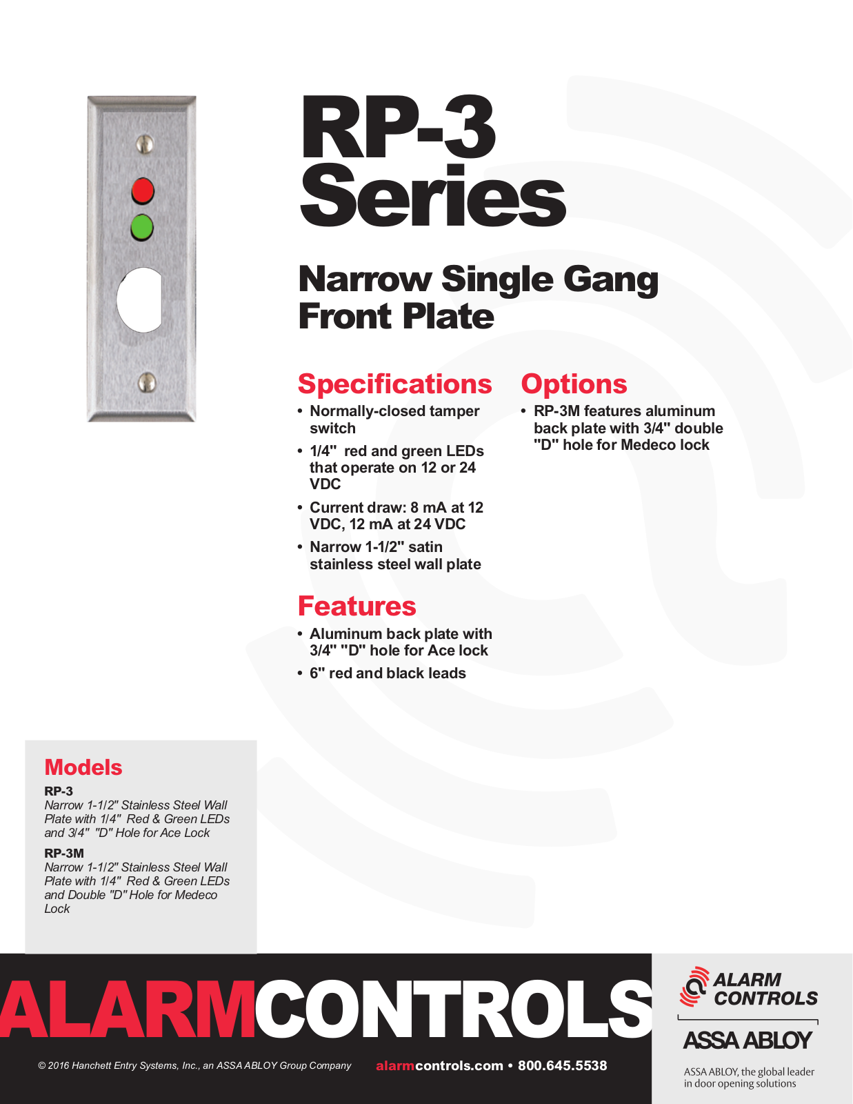Alarm Controls RP-03, RP-03M Specsheet - ManualMachine.com
