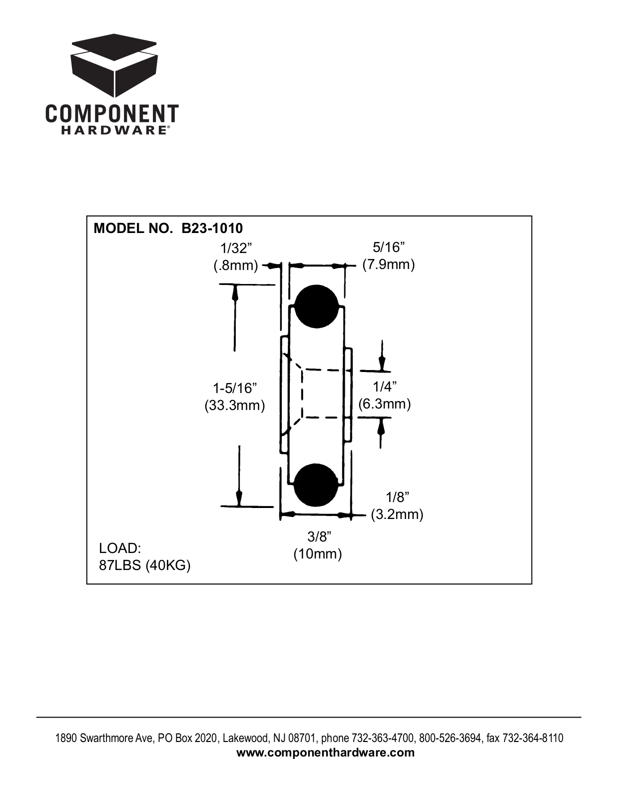 Component Hardware B23-1010 User Manual