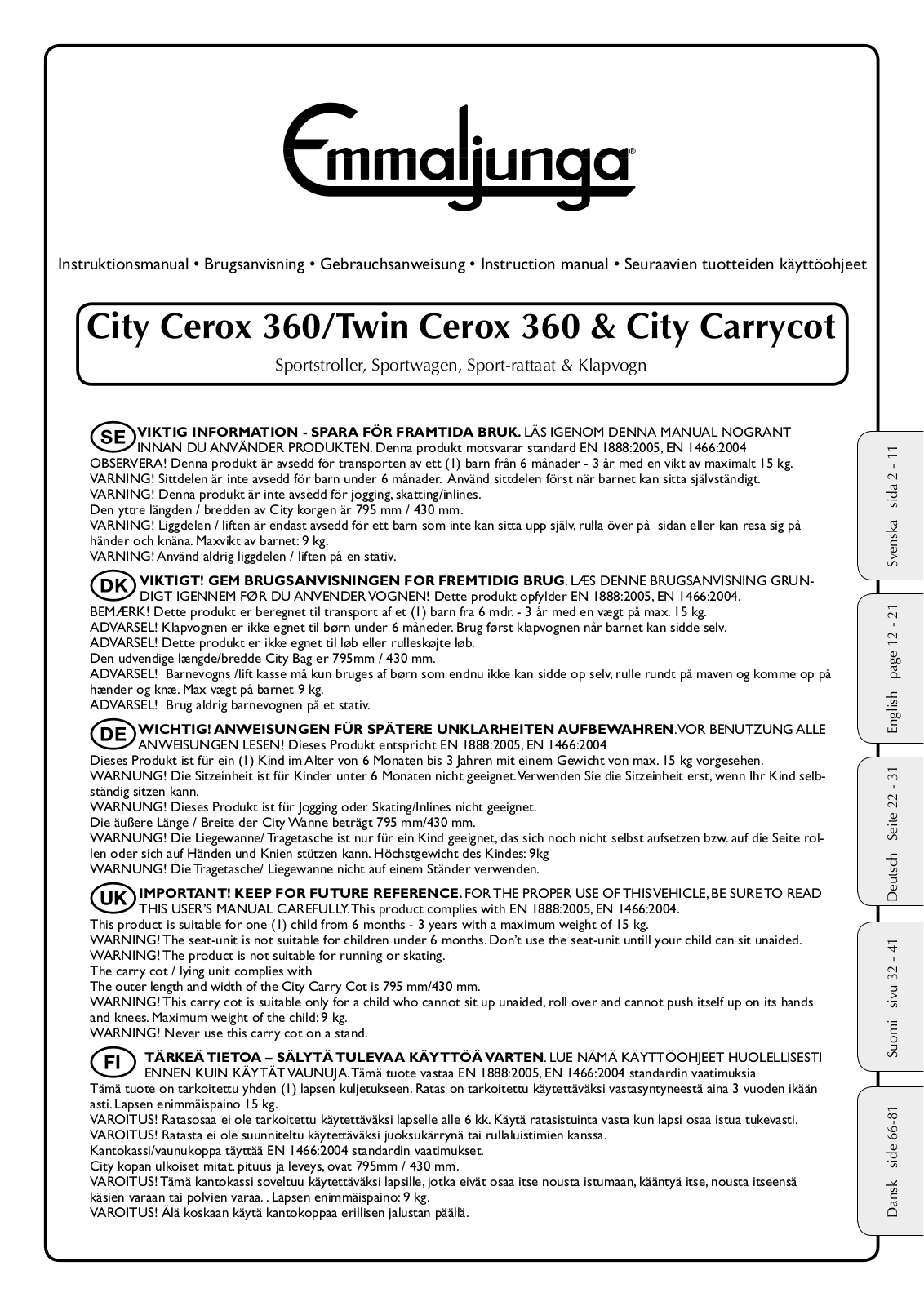 Emmaljunga City Cerox 360 User Manual