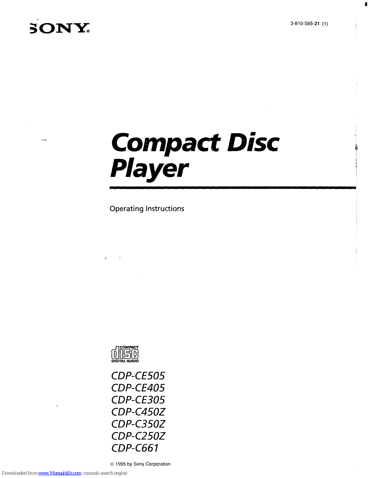 Sony CDP-C661 Operating Instructions (CD Component, CDP-C350Z, CDP-CE305, CDP-CE505 Operating Instructions Manual - ManualMachine.com