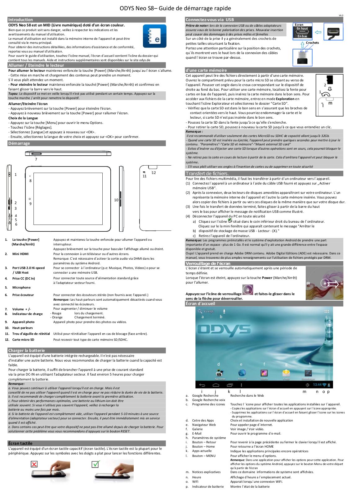 Odys Neo S8 Quick Start Guide