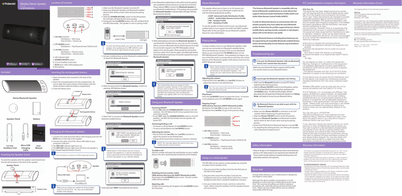 Polaroid PBT1000 User Manual