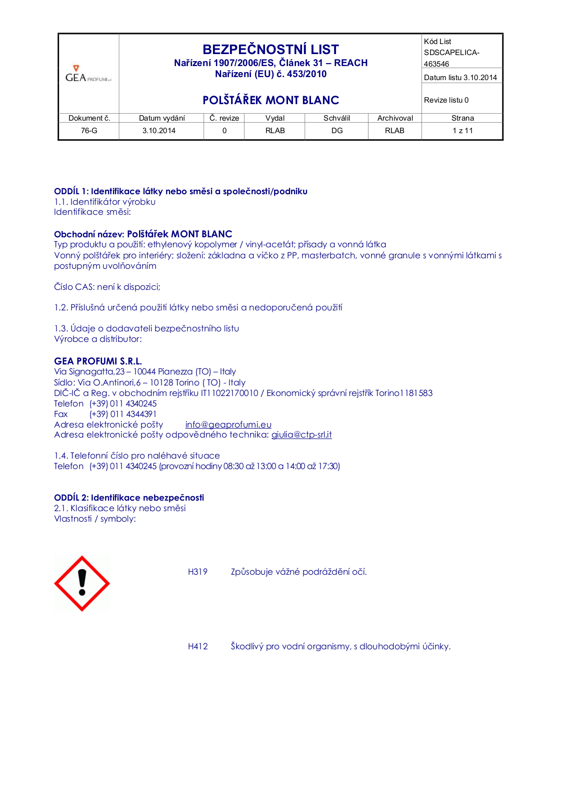 Elica (Favia) MONT BLANC User Manual