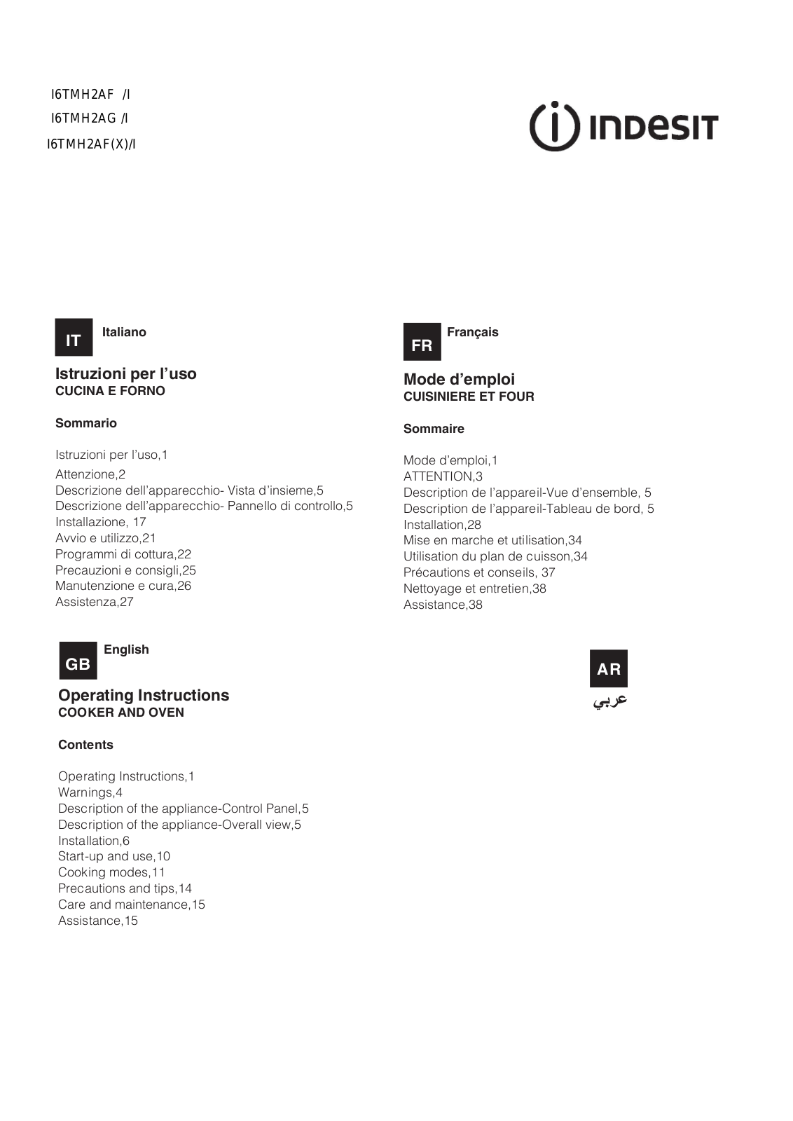 INDESIT I6TMH2AF(X)/I User Manual