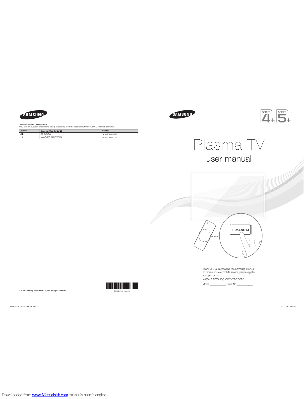 Samsung PS43F4500, PS51F5000, PS60F5000, PS64F5000, PS51F4500 User Manual