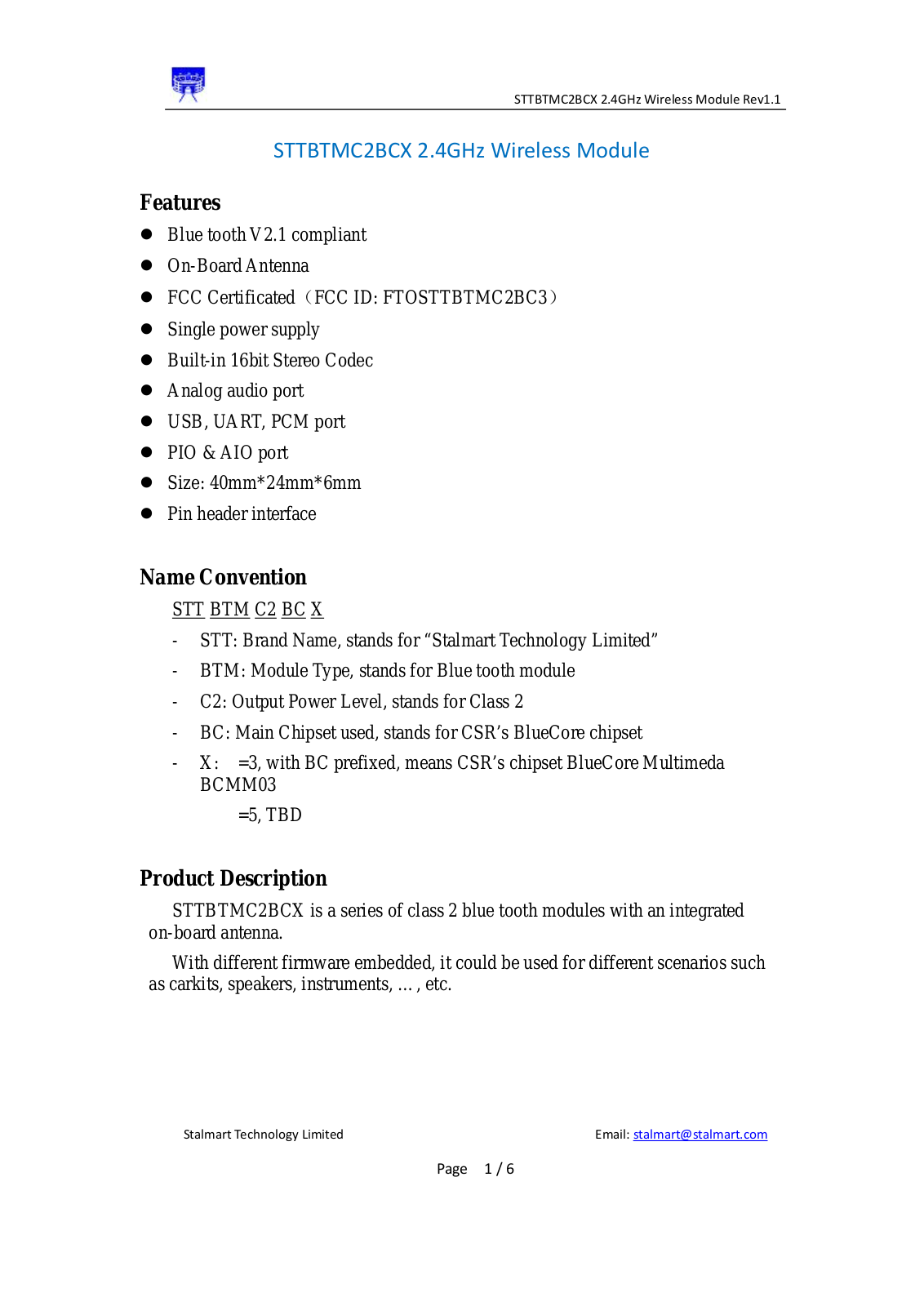 Stalmart Technology STTBTMC2BC3 Users Manual