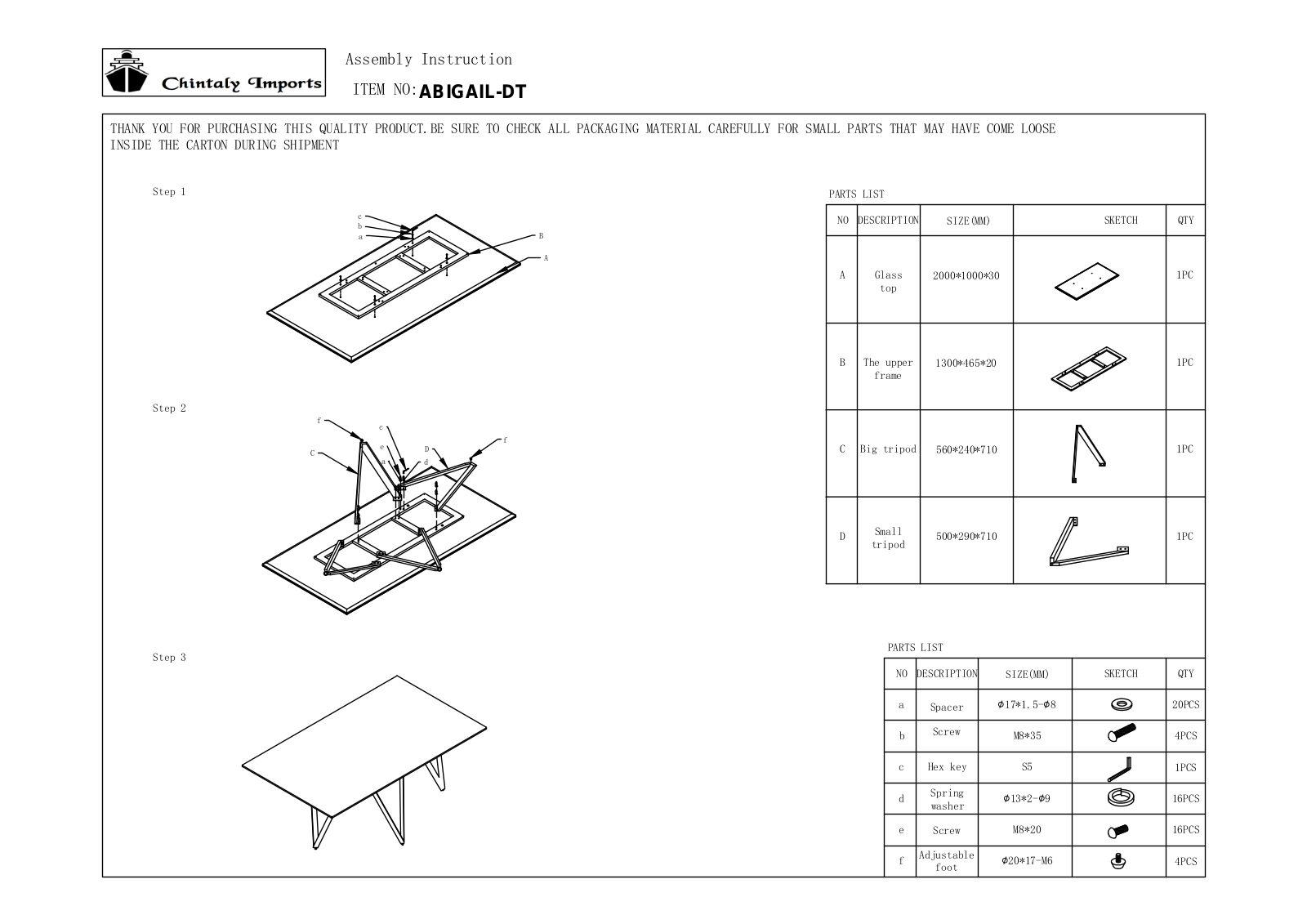 Chintaly ABIGAILDT Assembly Guide - ManualMachine.com