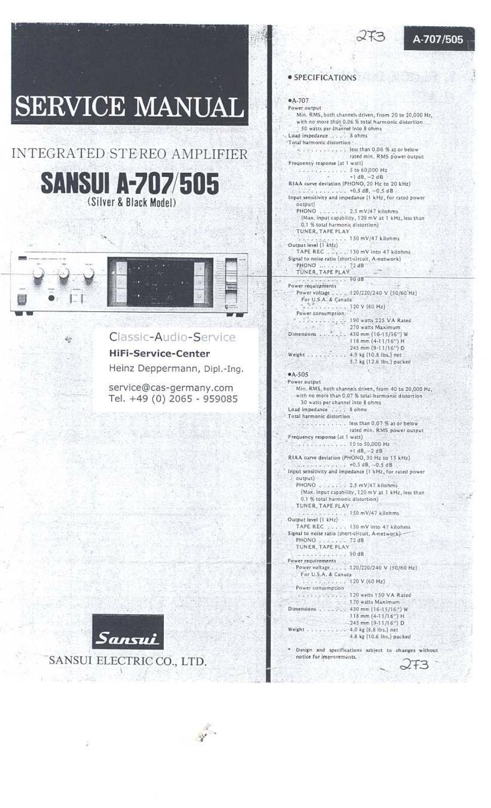 Sansui A-505 Service Manual