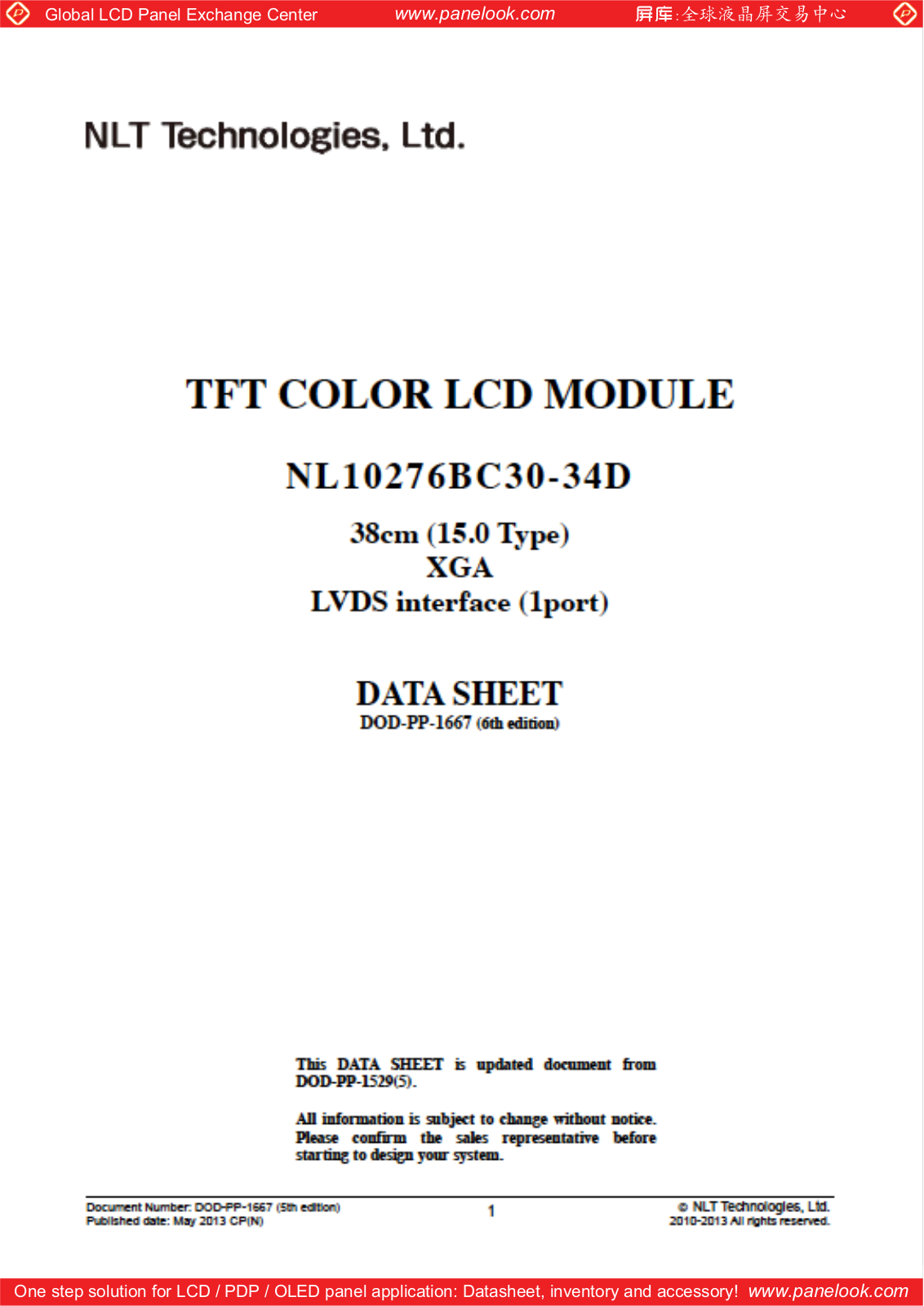 NEC NL10276BC30-34D Specification