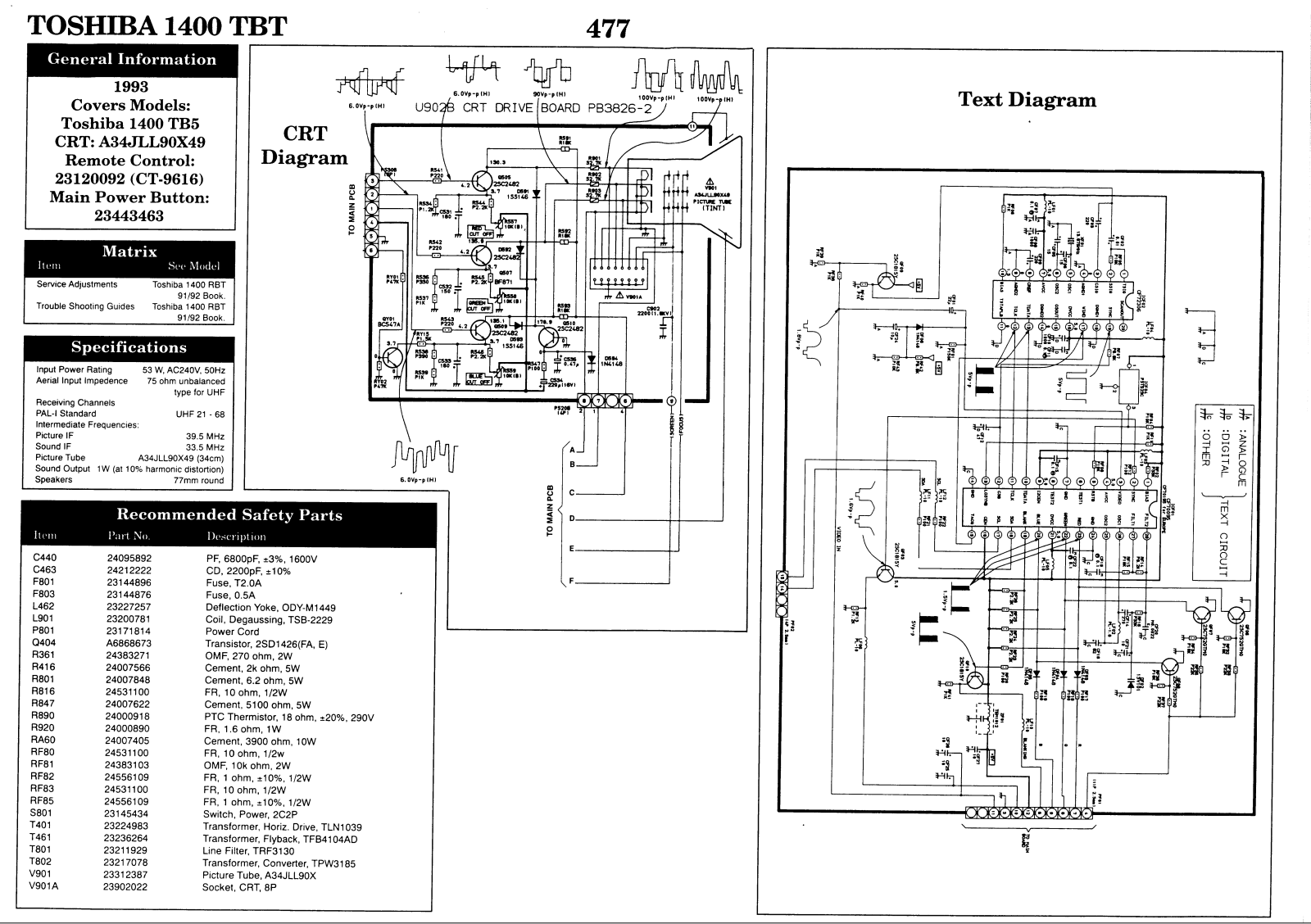 Toshiba 1400 TBT Schematic