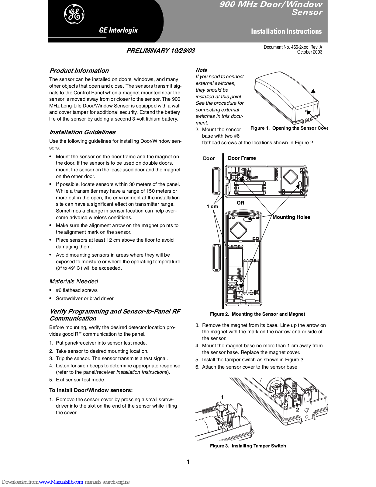 GE 60 Series Installation Instructions Manual