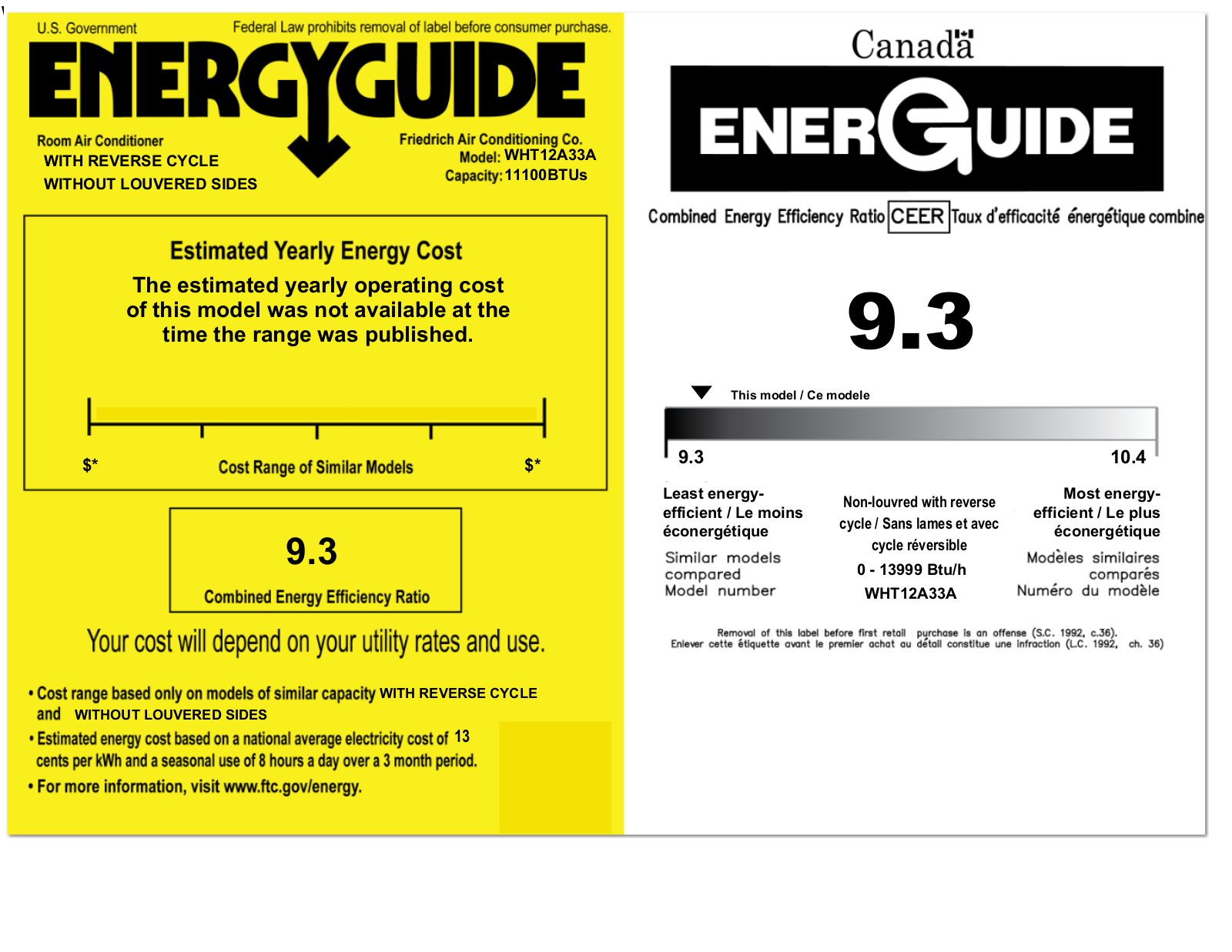 Friedrich WHT12A33A Energy manual