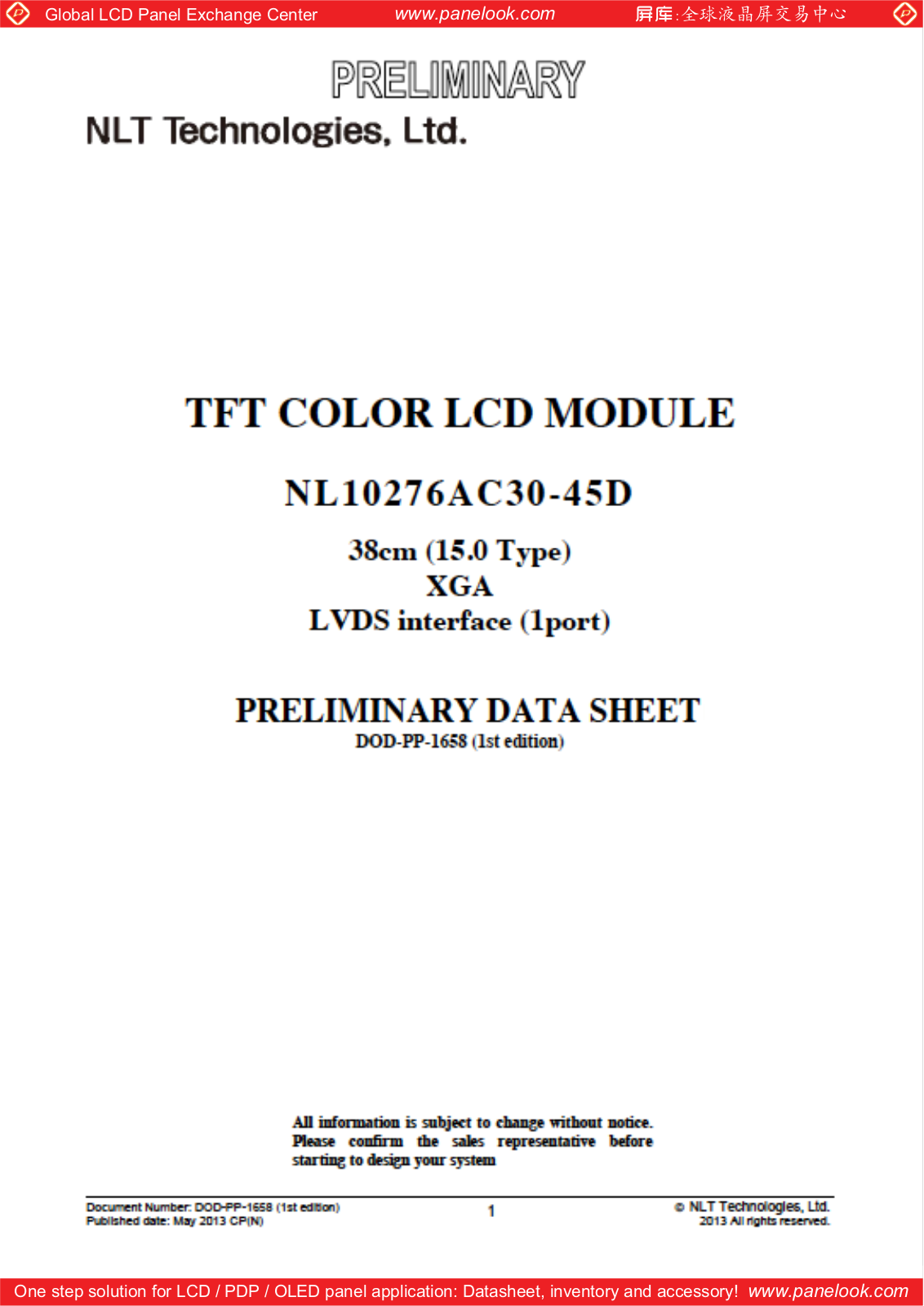 NLT NL10276AC30-45D Specification - ManualMachine.com