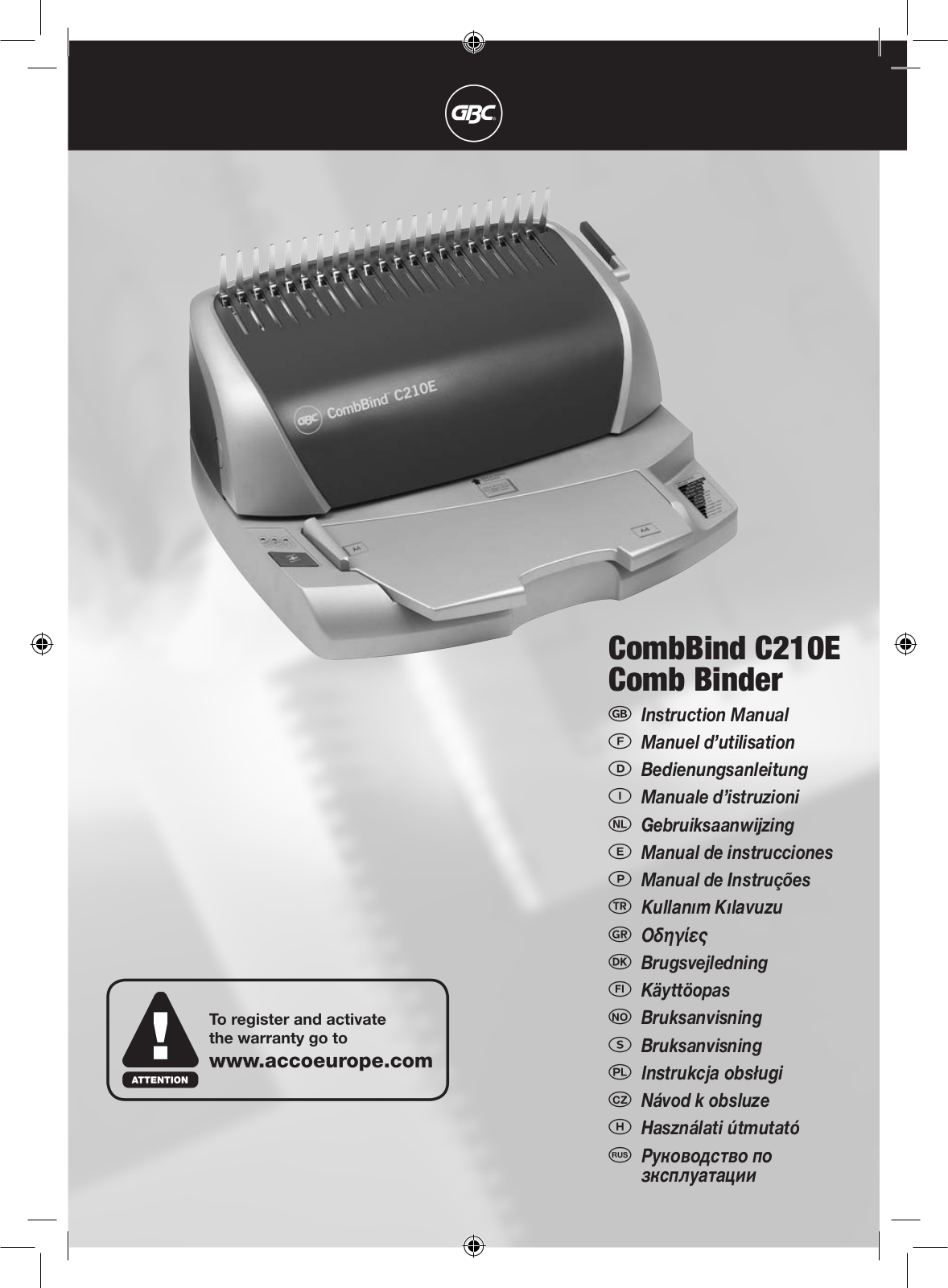 Acco CombBind C210E Instruction Manual