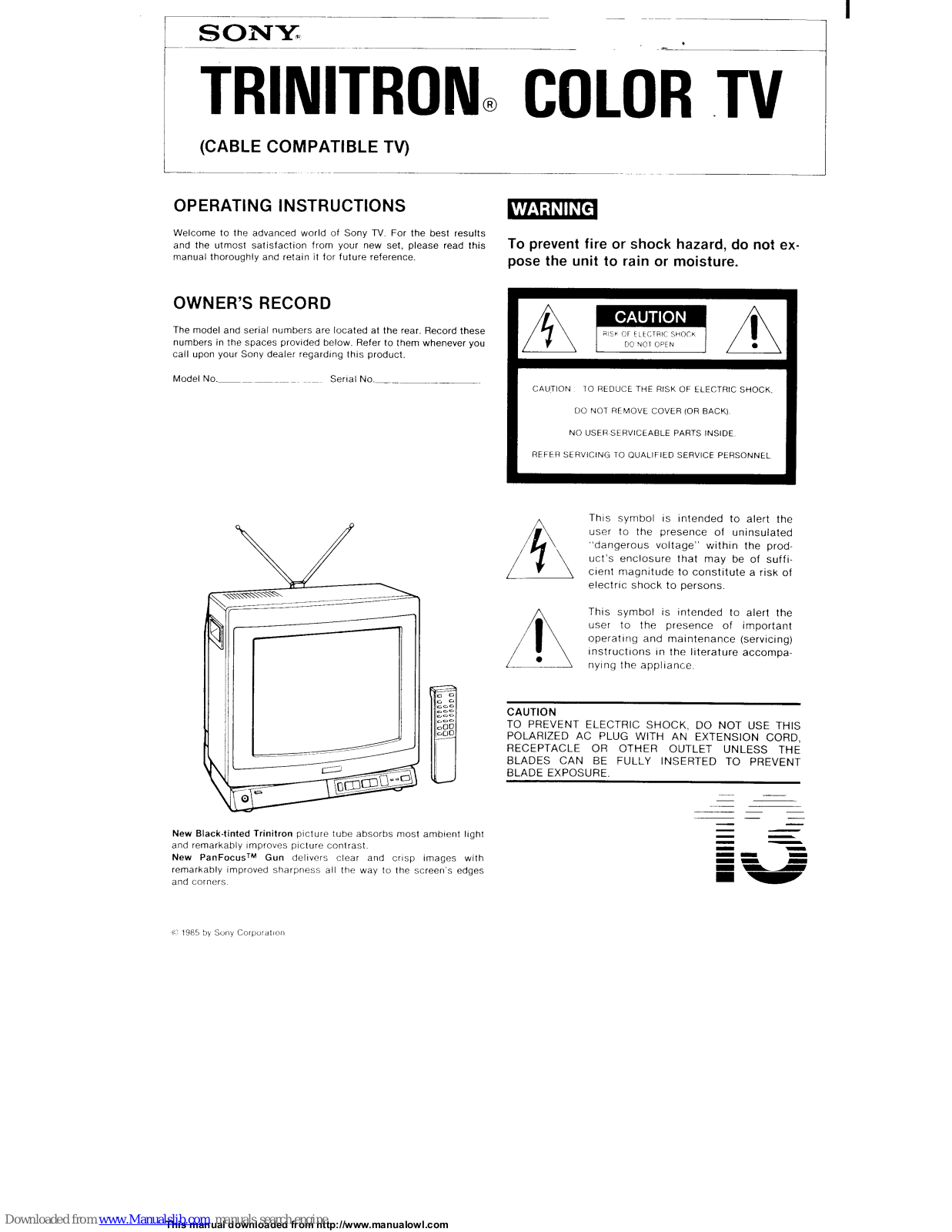 Sony Trinitron KV-1370R Operating Instructions Manual