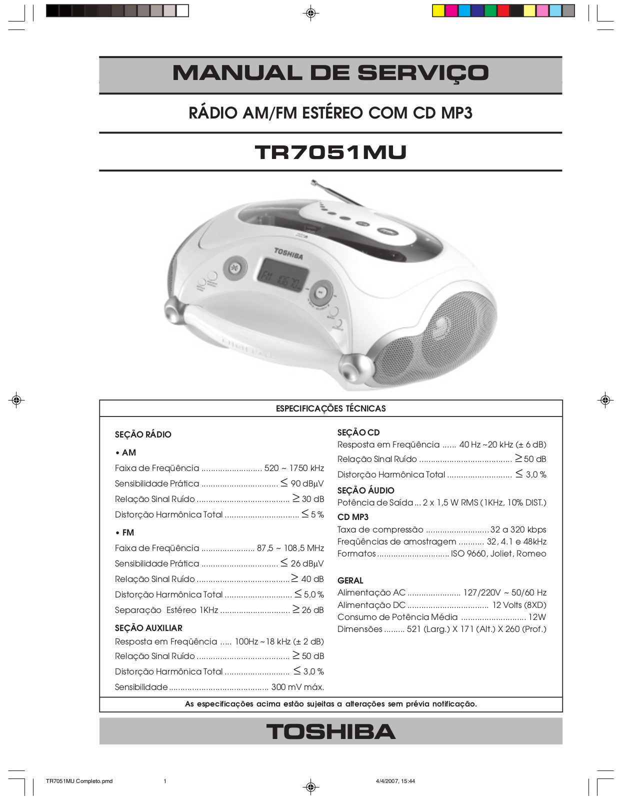 Toshiba TR-7051-MU Service manual