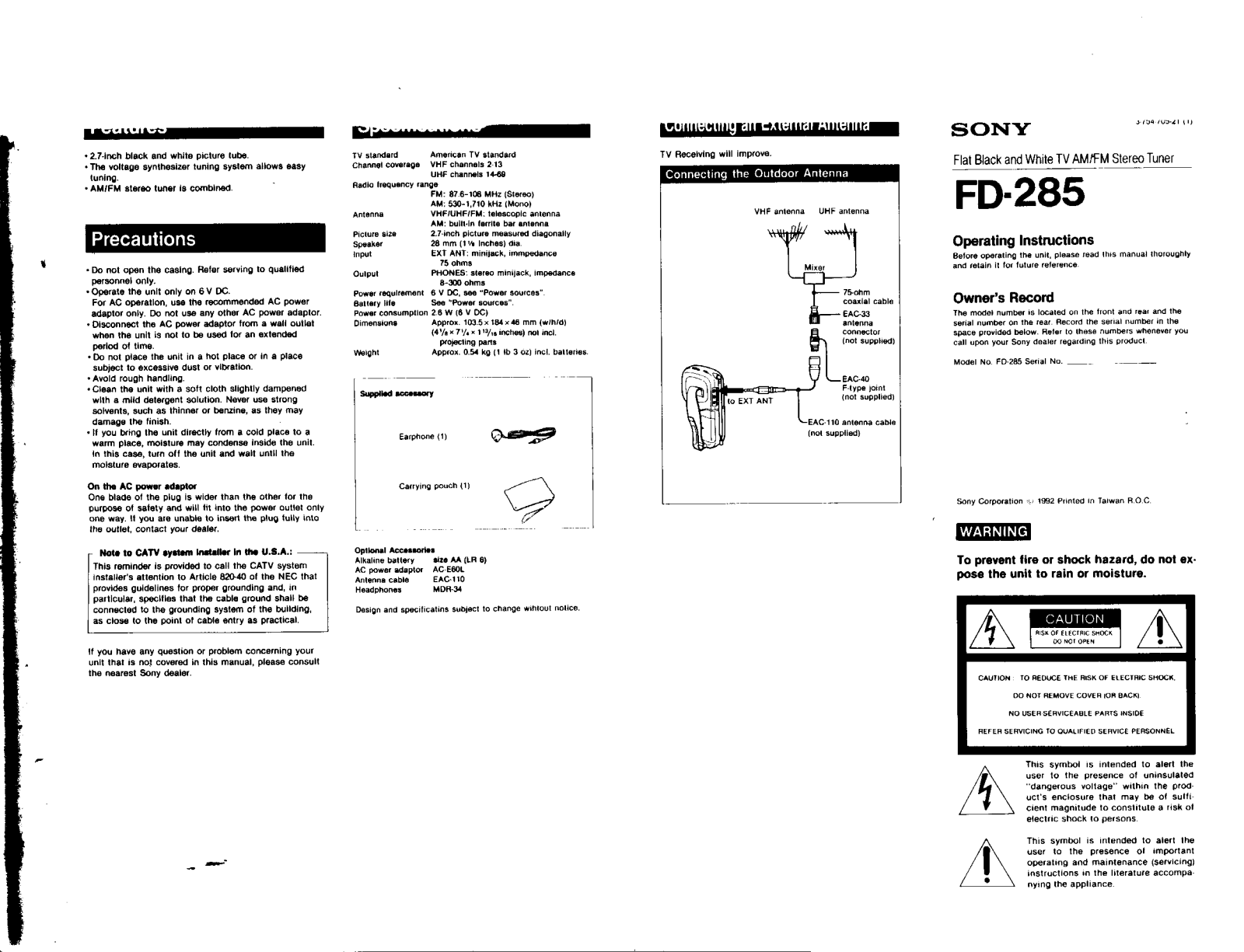 Sony FD285 Operating Manual