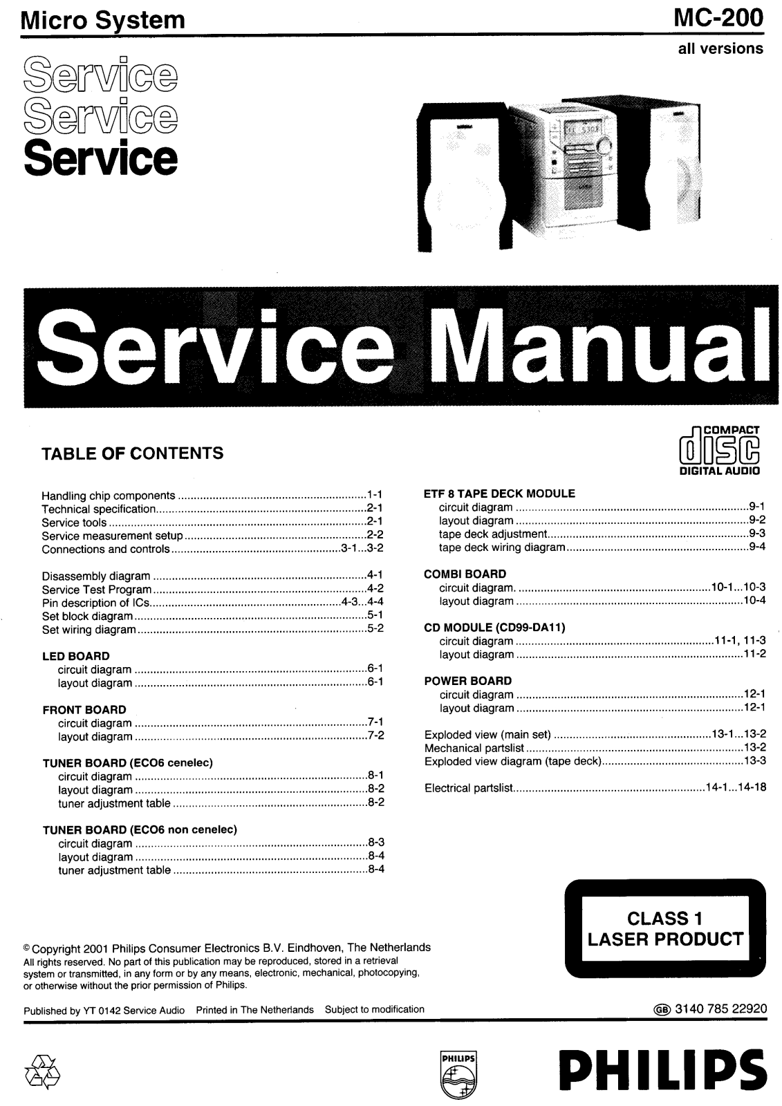 Philips MC-200 Service Manual