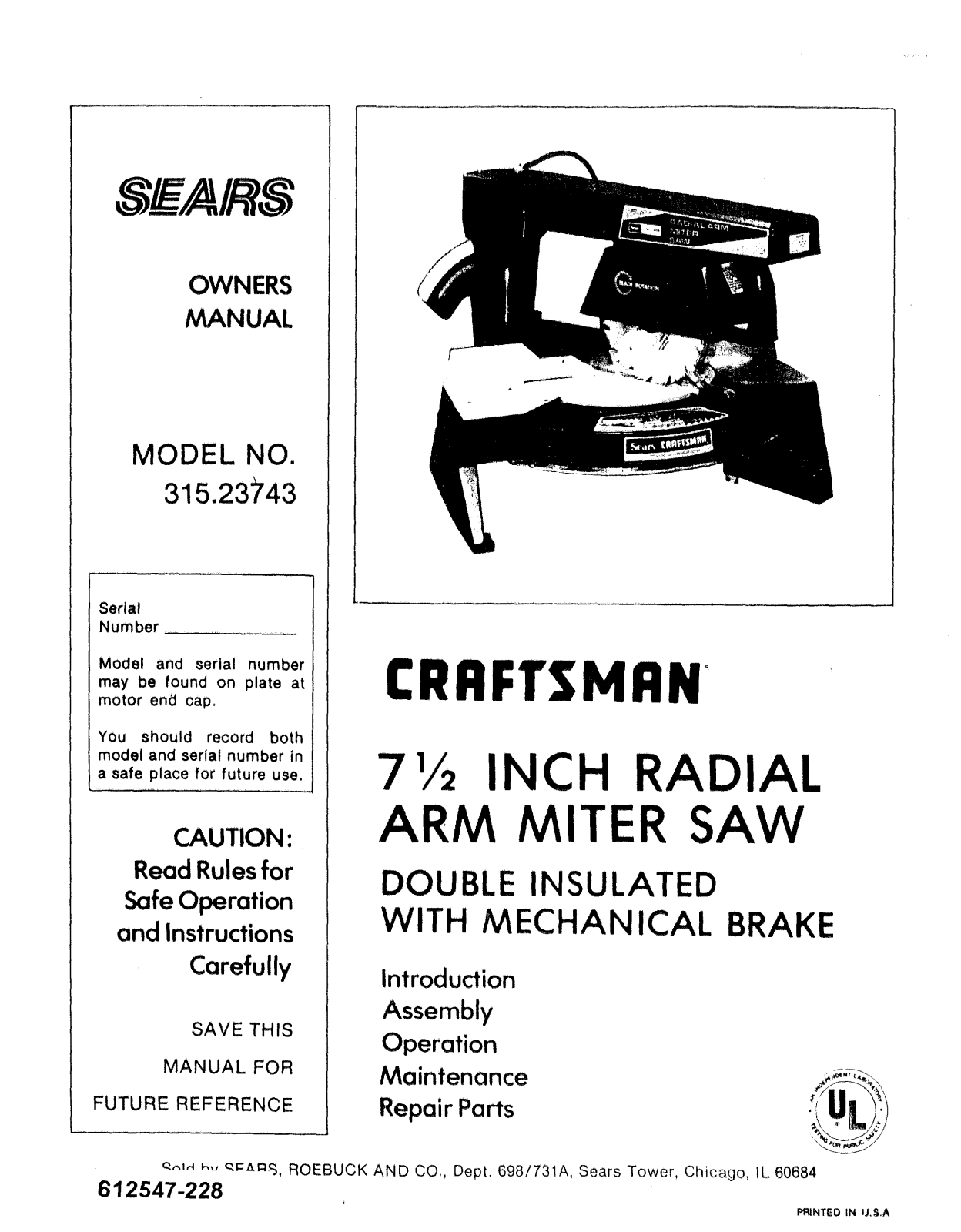 Craftsman 315.23743 User Manual