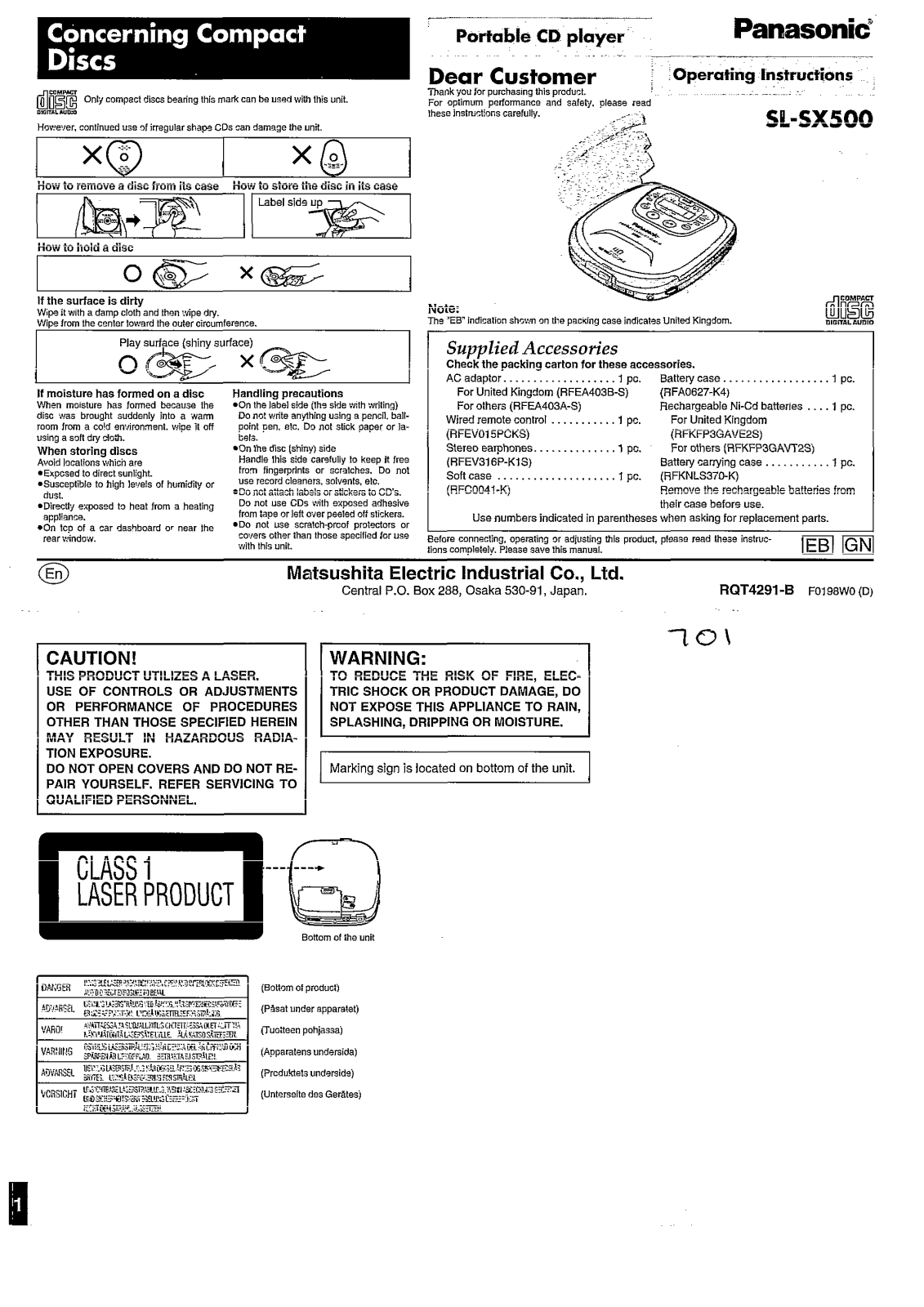 Panasonic SL-SX500 User Manual