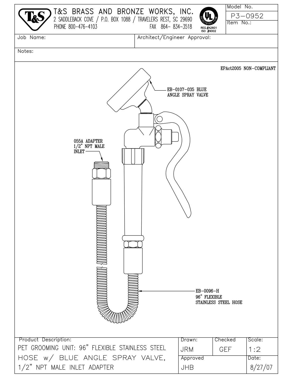 T&S Brass P3-0952 User Manual