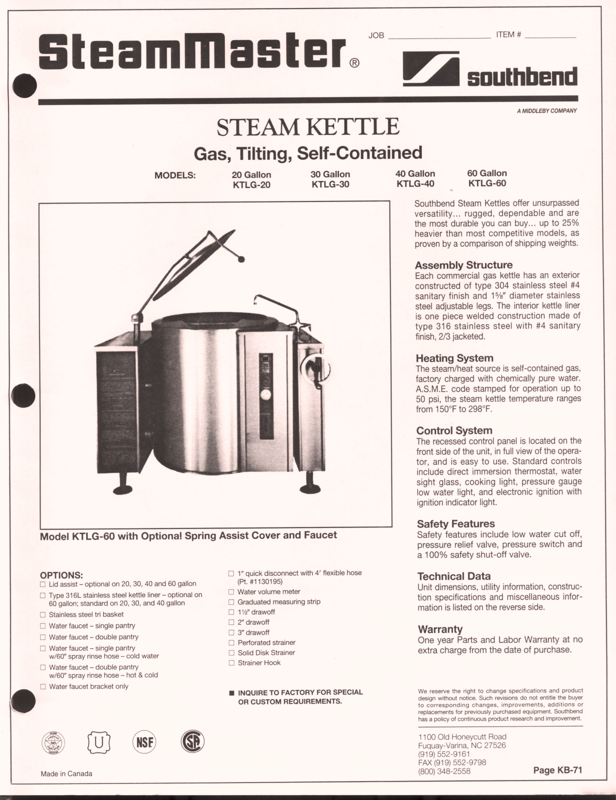 Southbend KTLG-30, KTLG-20, KTLG-40, KTLG-60 User Manual