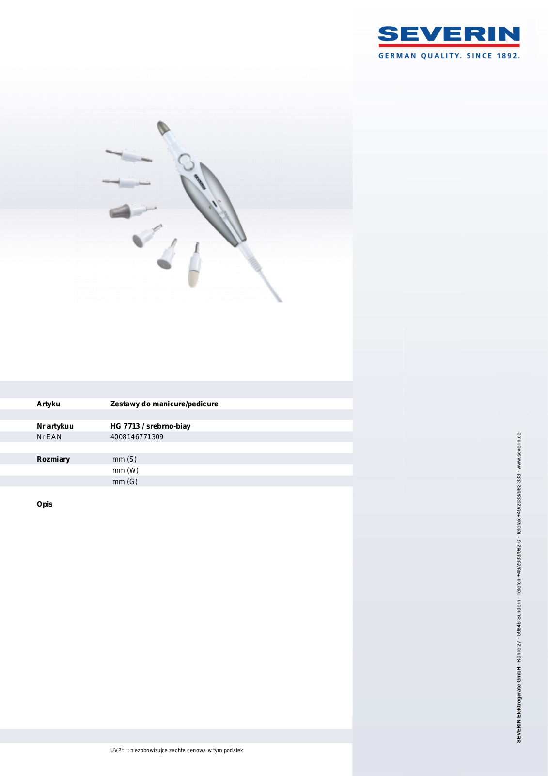 Severin HG 7713 DATASHEET