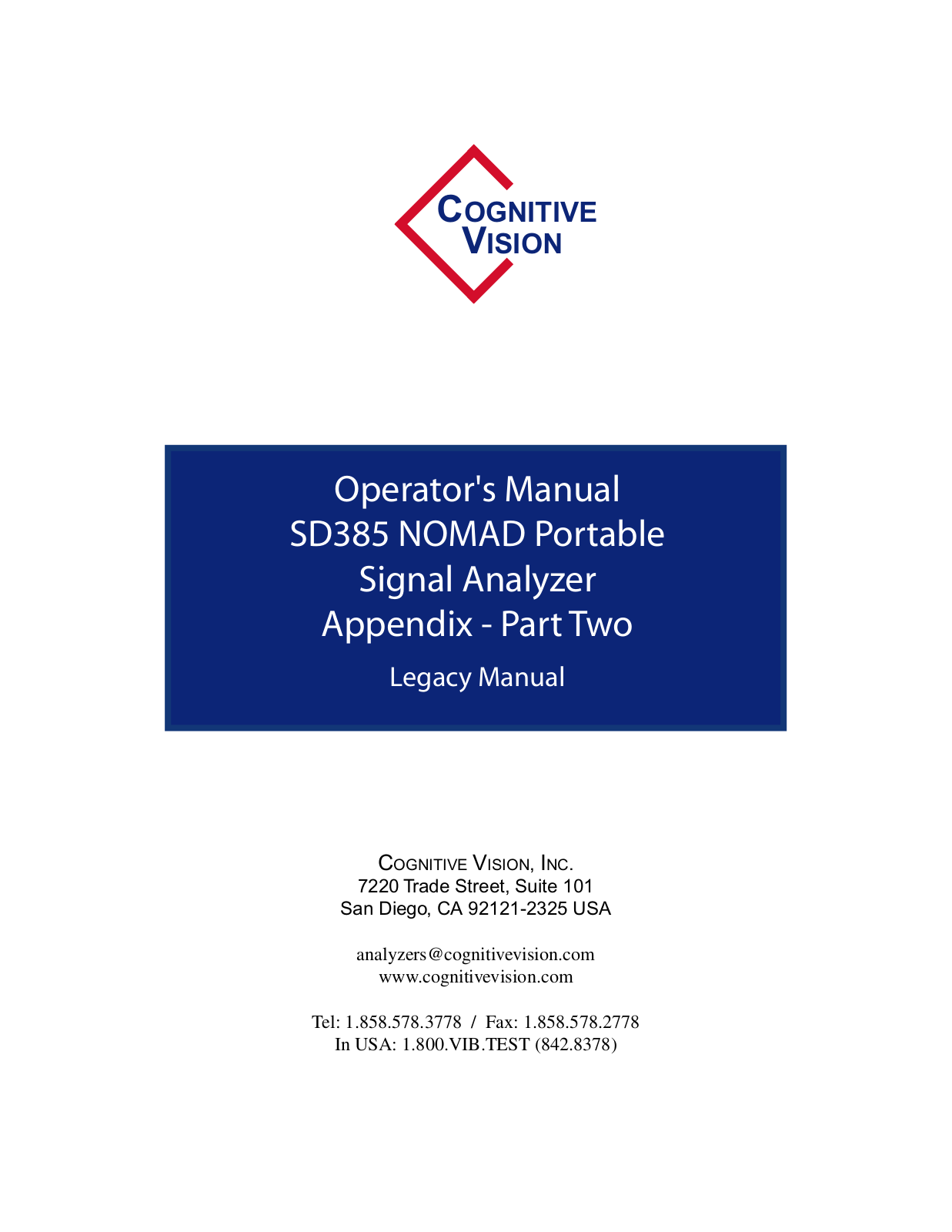 Cognitive Vision SD385 Operator's Manual Part Two