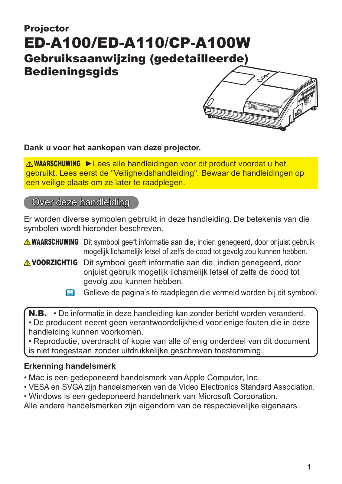 Hitachi CP-A100W User Manual